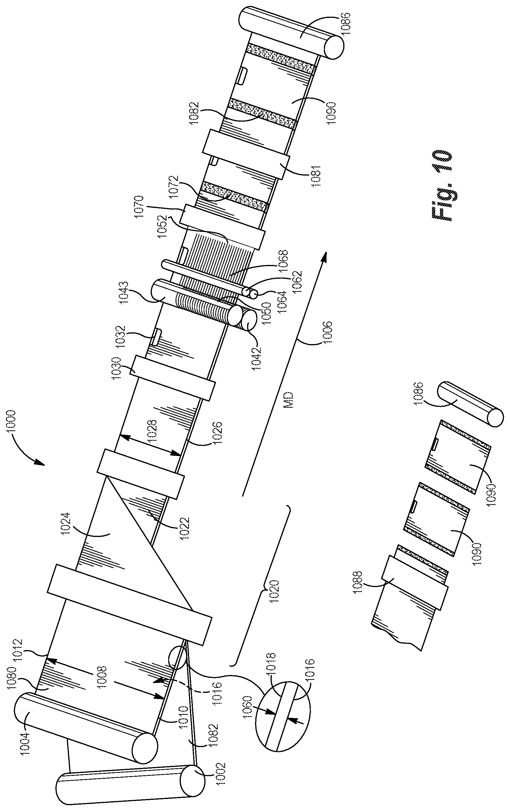 Patent US12448178 Figure 14 – Phased intermeshing rollers for creating patterns in trash bags