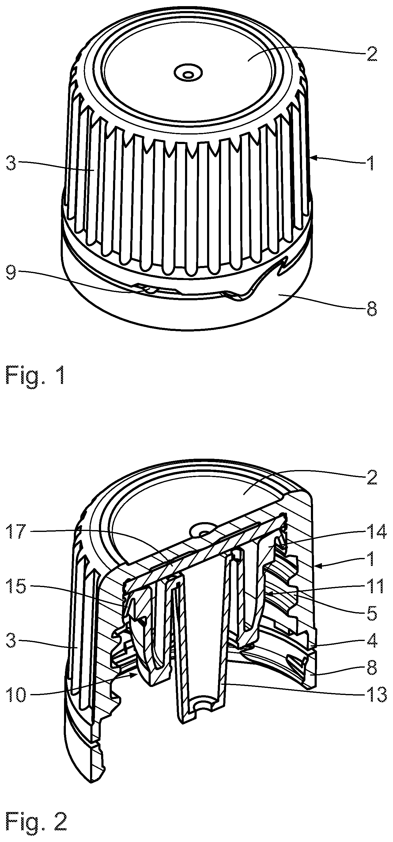 Patent US12448183 Figure 1 – Closure cap for liquid containers