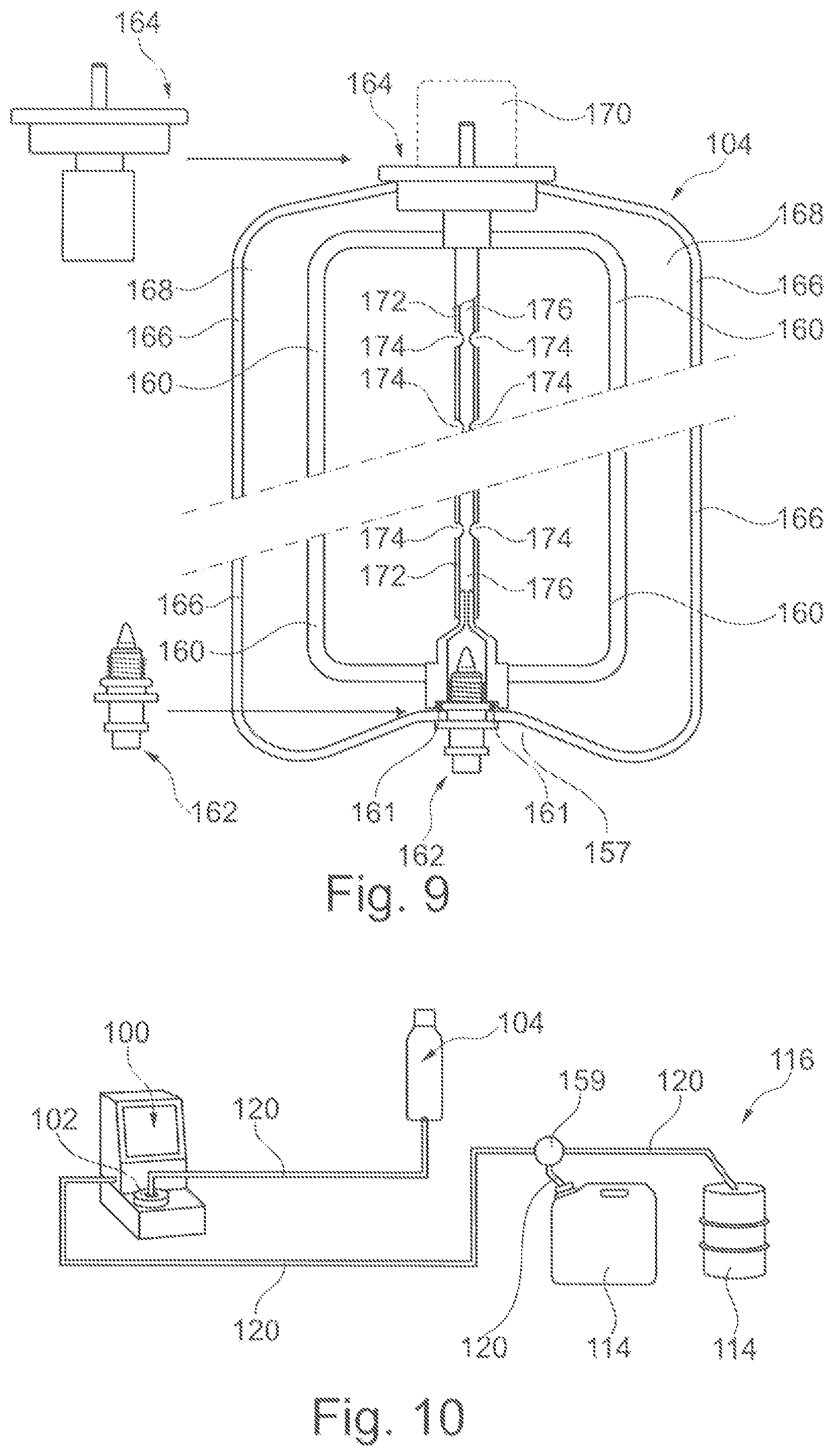 Patent US12448202 Figure 4 – Refillable dispenser can with refill valve and outlet valve and a bag for receiving an active substance