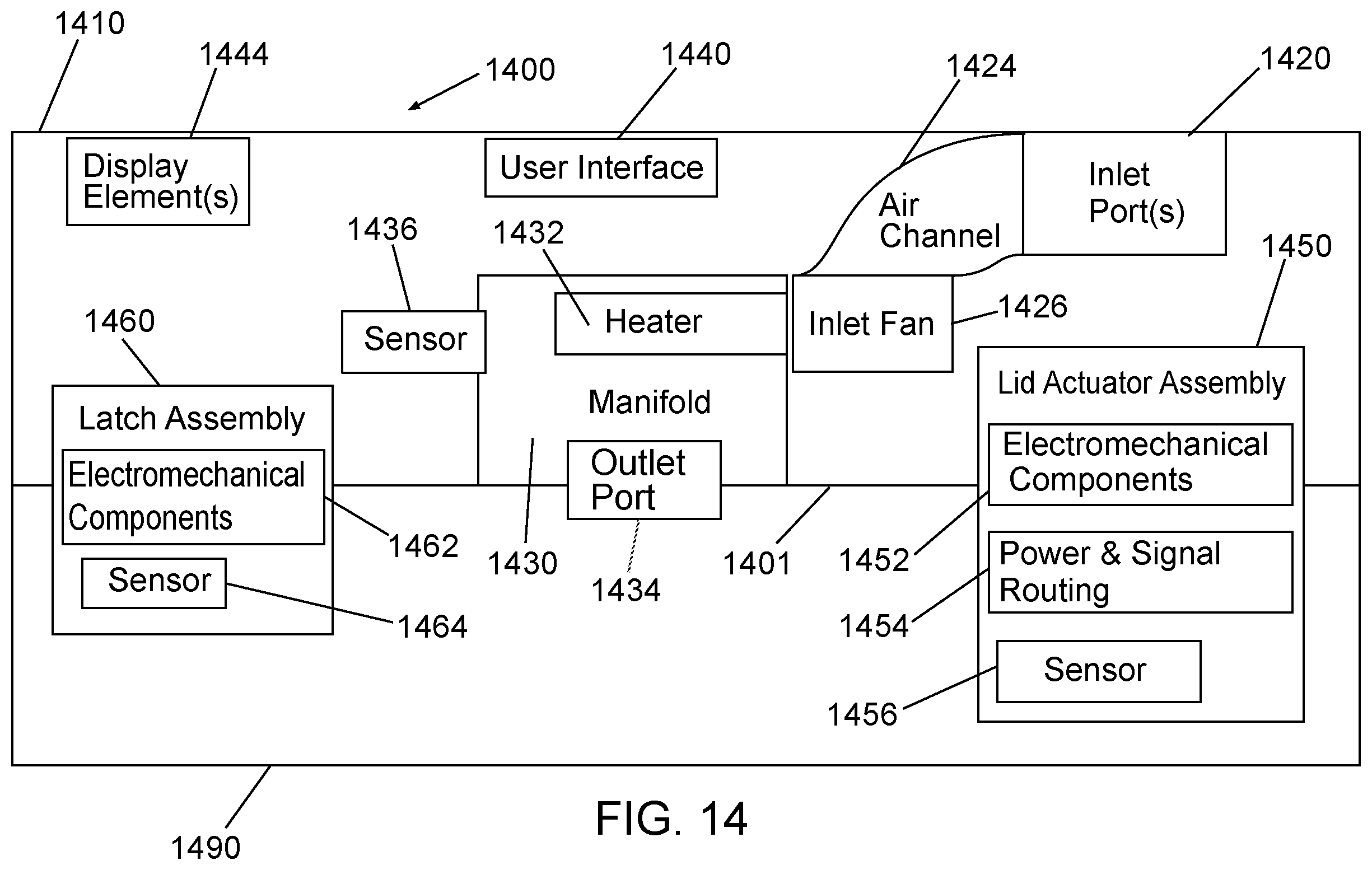 Patent US12448208 Figure 14 – Apparatus for processing organic matter having lid and air treatment system promoting pleasant user experience