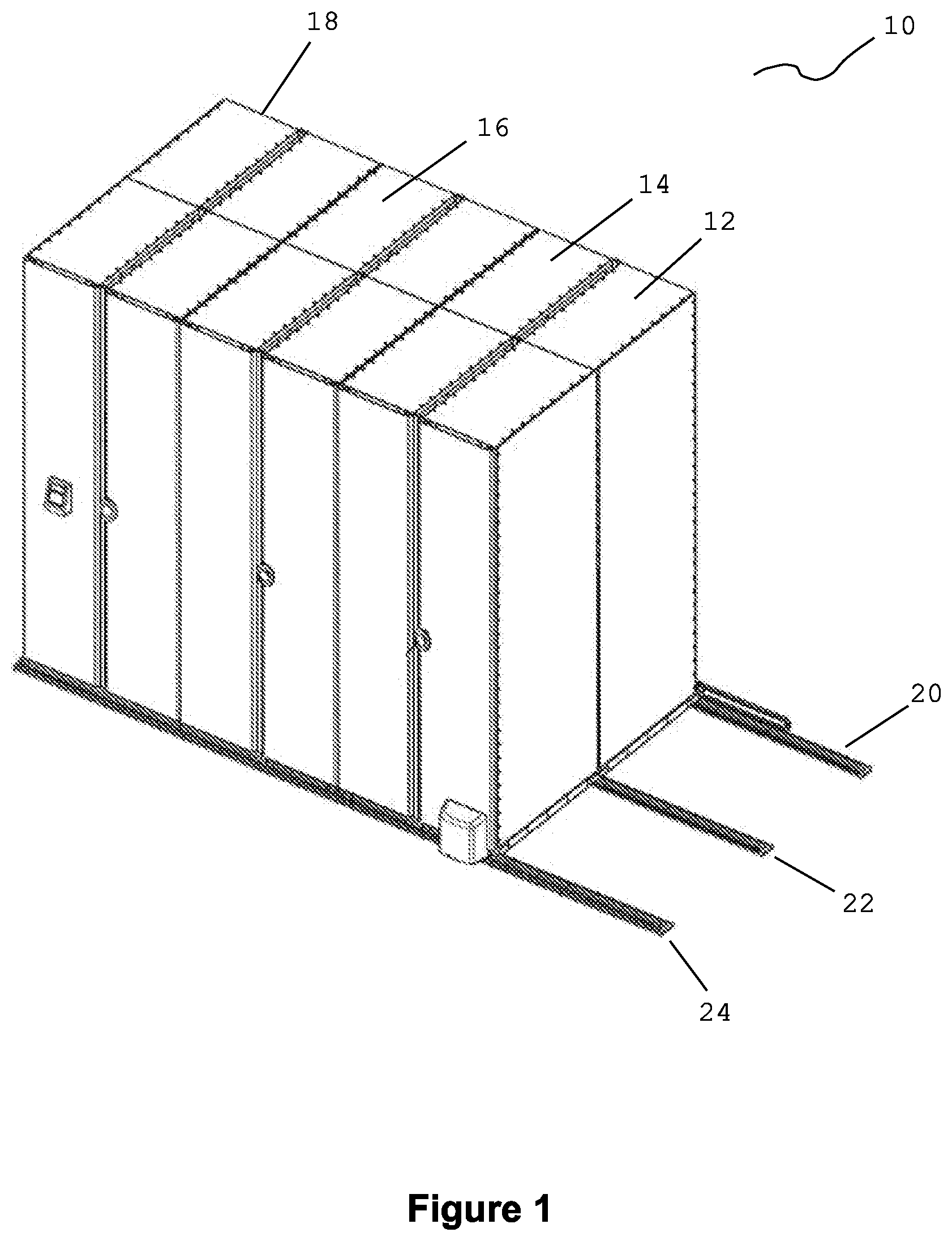 Patent US12448220 — Electrically driven shelving system with a LiDAR operating system — Figure 1