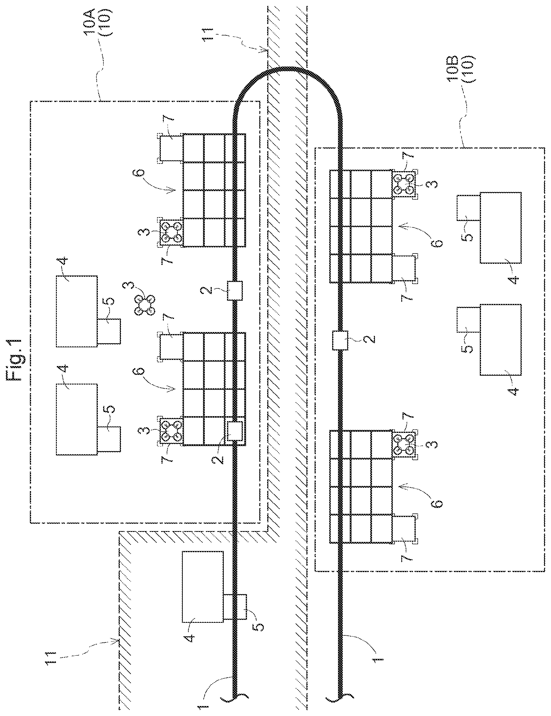 Patent US12448223 — Article transport facility — Figure 1
