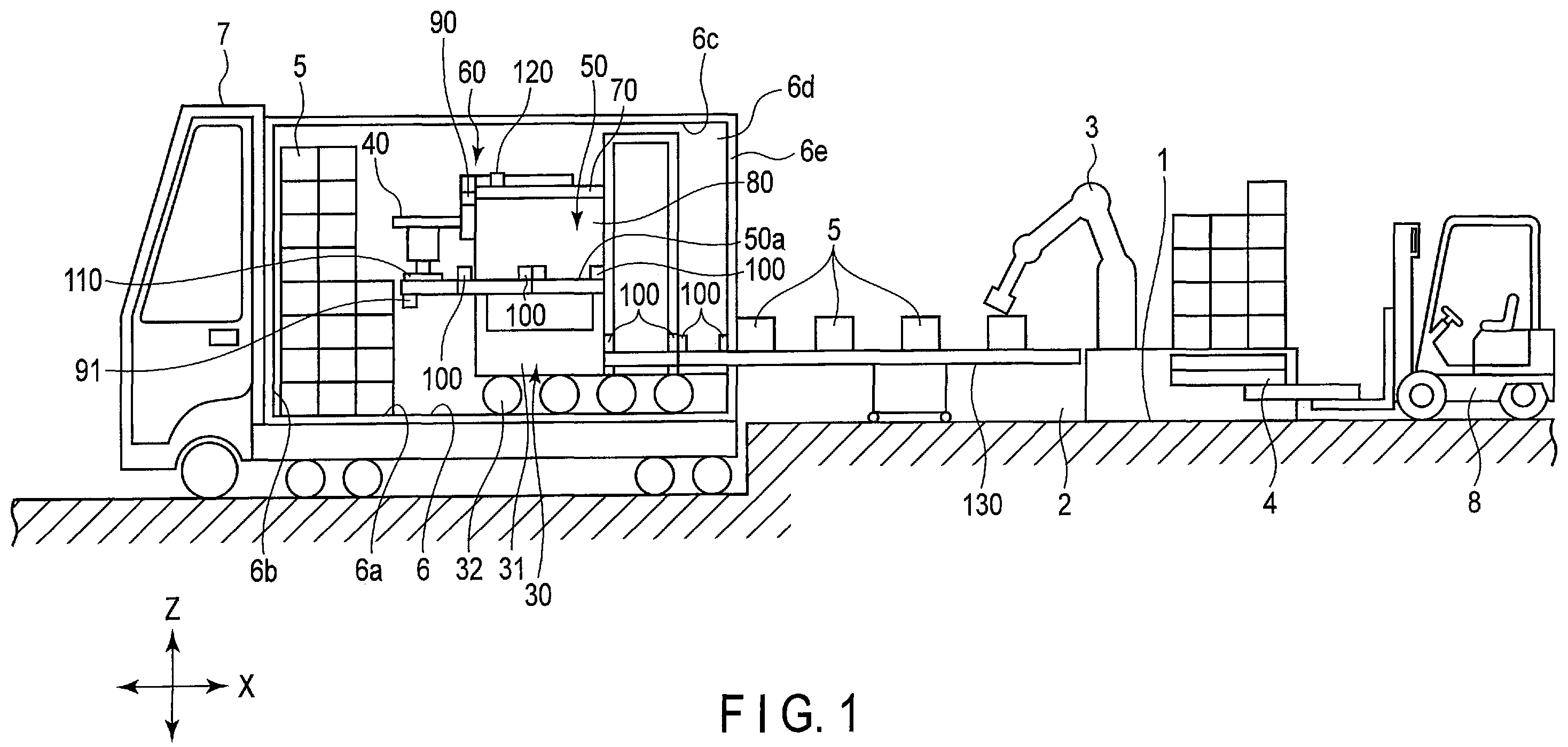 Patent US12448232 Figure 1 – Arrangement position determination method of object, control device, non-transitory computer-readable storage medium, cargo handling device, and cargo handling system