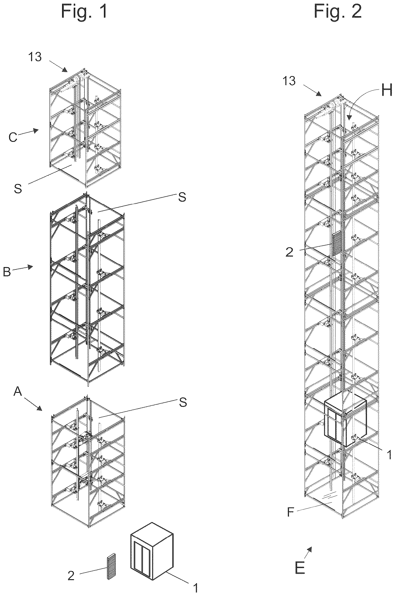 Patent US12448249 Figure 1 – Method for constructing elevator and such elevator