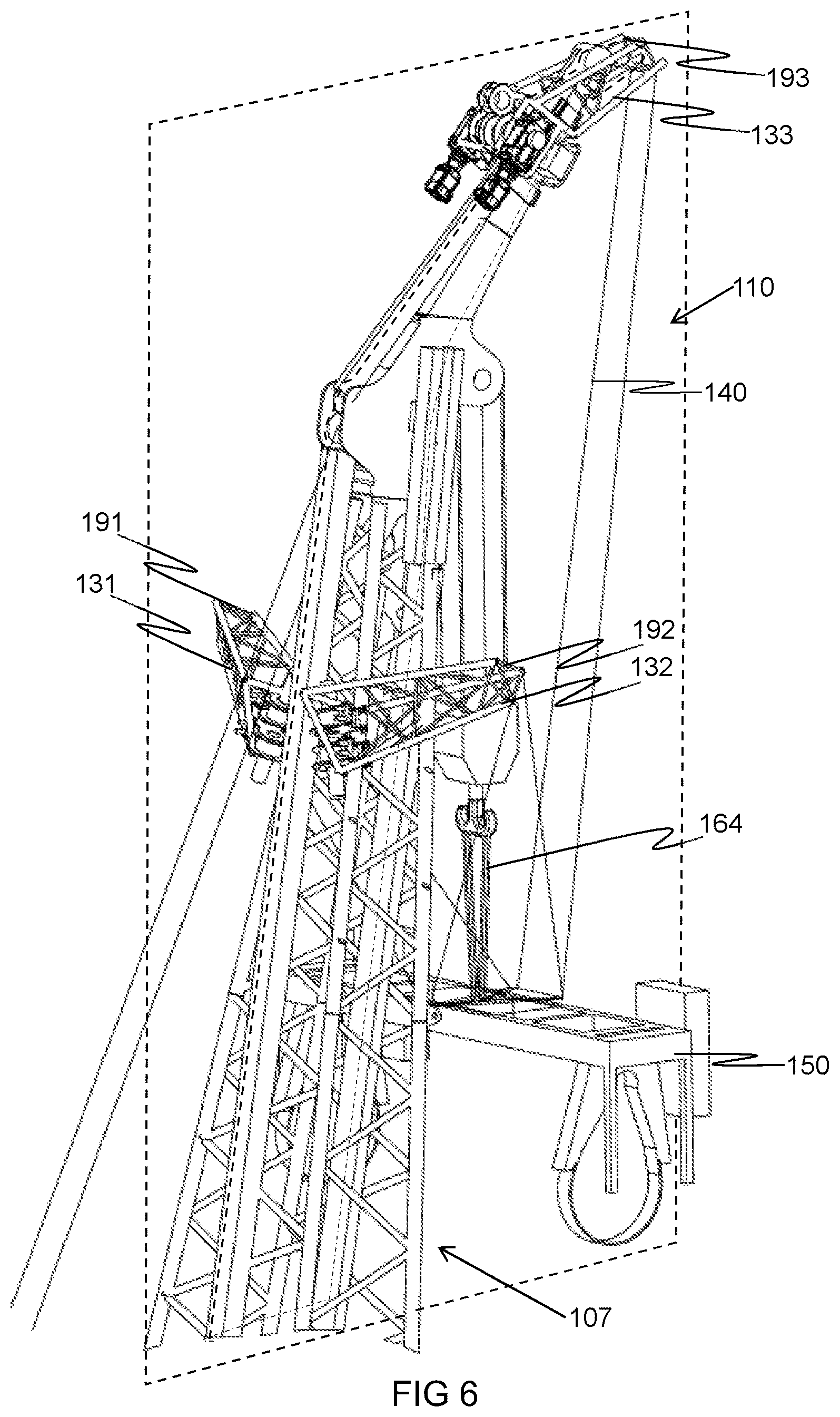 Patent US12448252 Figure 6 – Hoisting arrangement for assembly of wind turbines