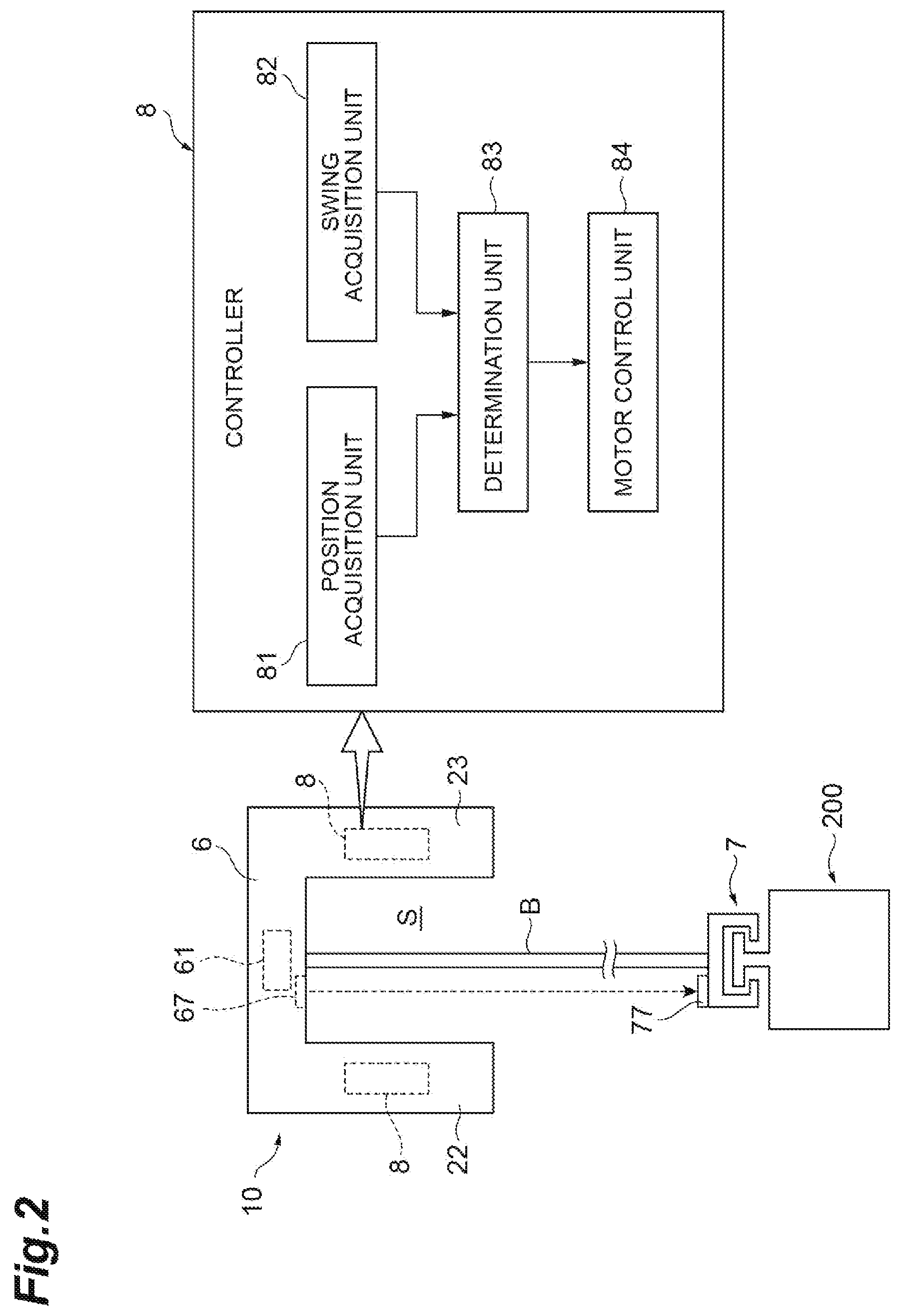 Patent US12448254 Figure 2 – Overhead transport vehicle, and method of controlling raising/lowering of gripping unit