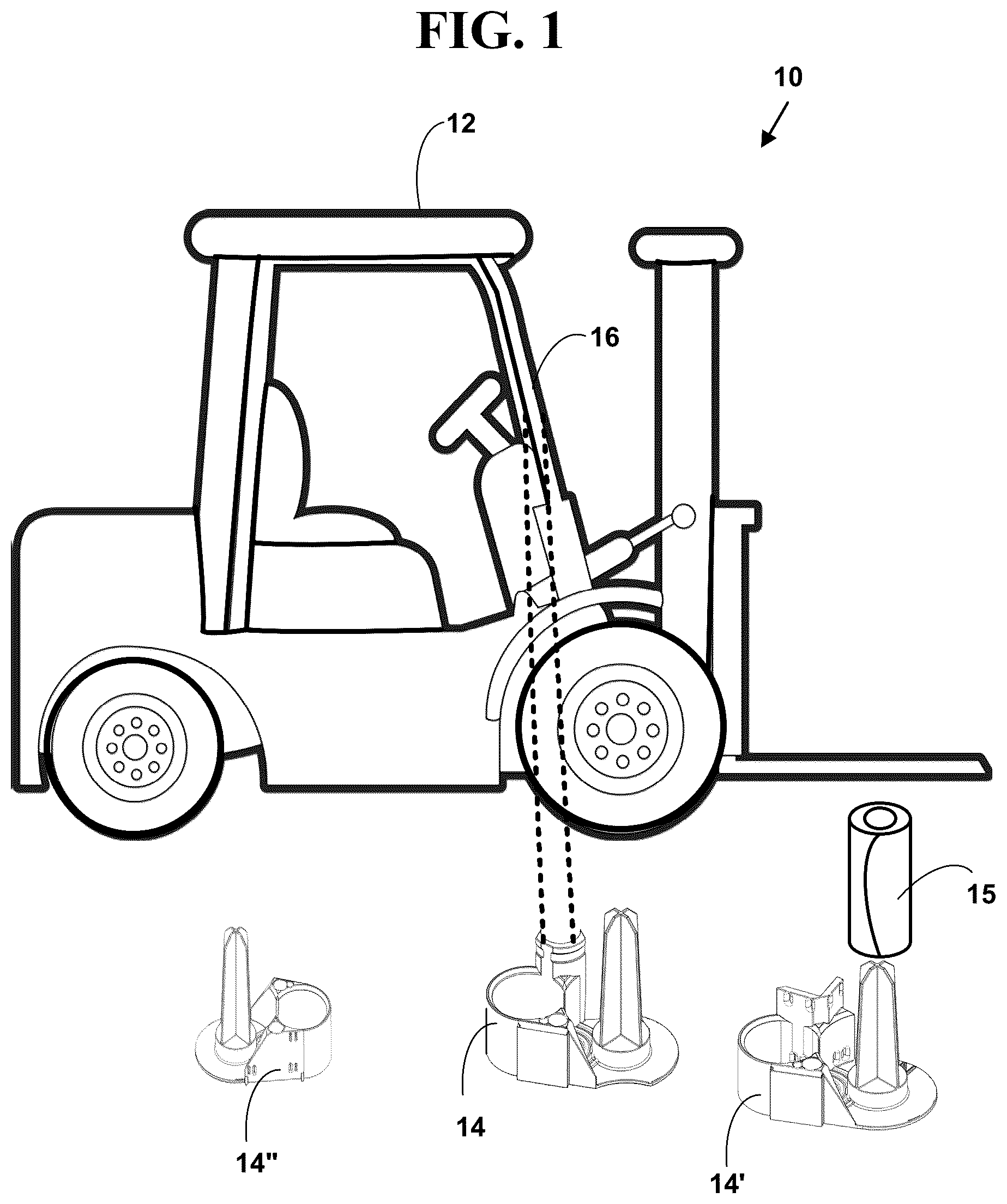 Patent US12448261 Figure 1 – Fork lift tool holder apparatus