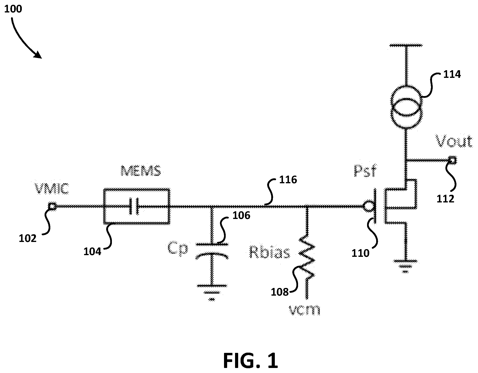 Patent US12448275 Figure 1 – Capacitive linearization method applied to MEMS microphones systems