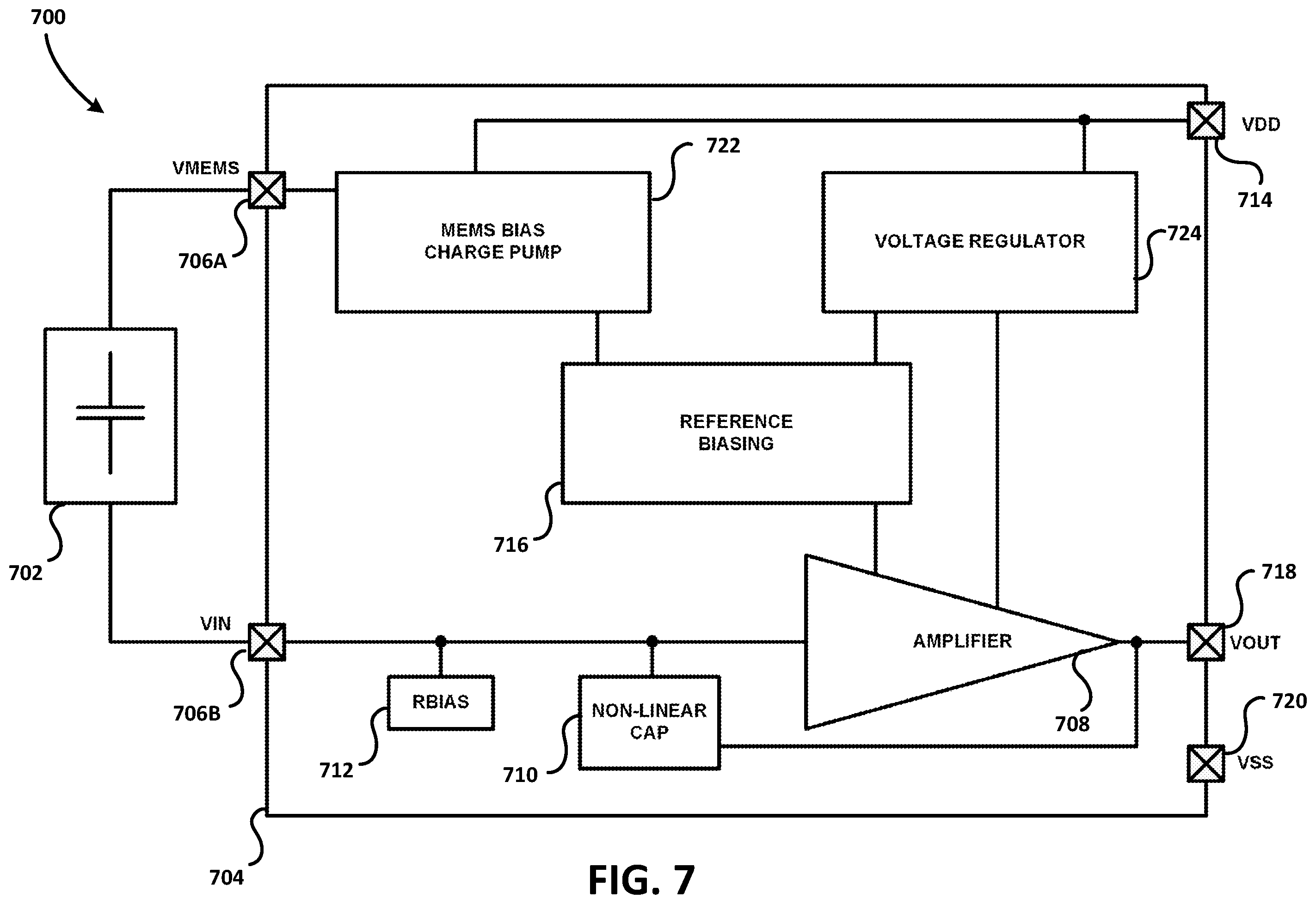 Patent US12448275 Figure 8 – Capacitive linearization method applied to MEMS microphones systems