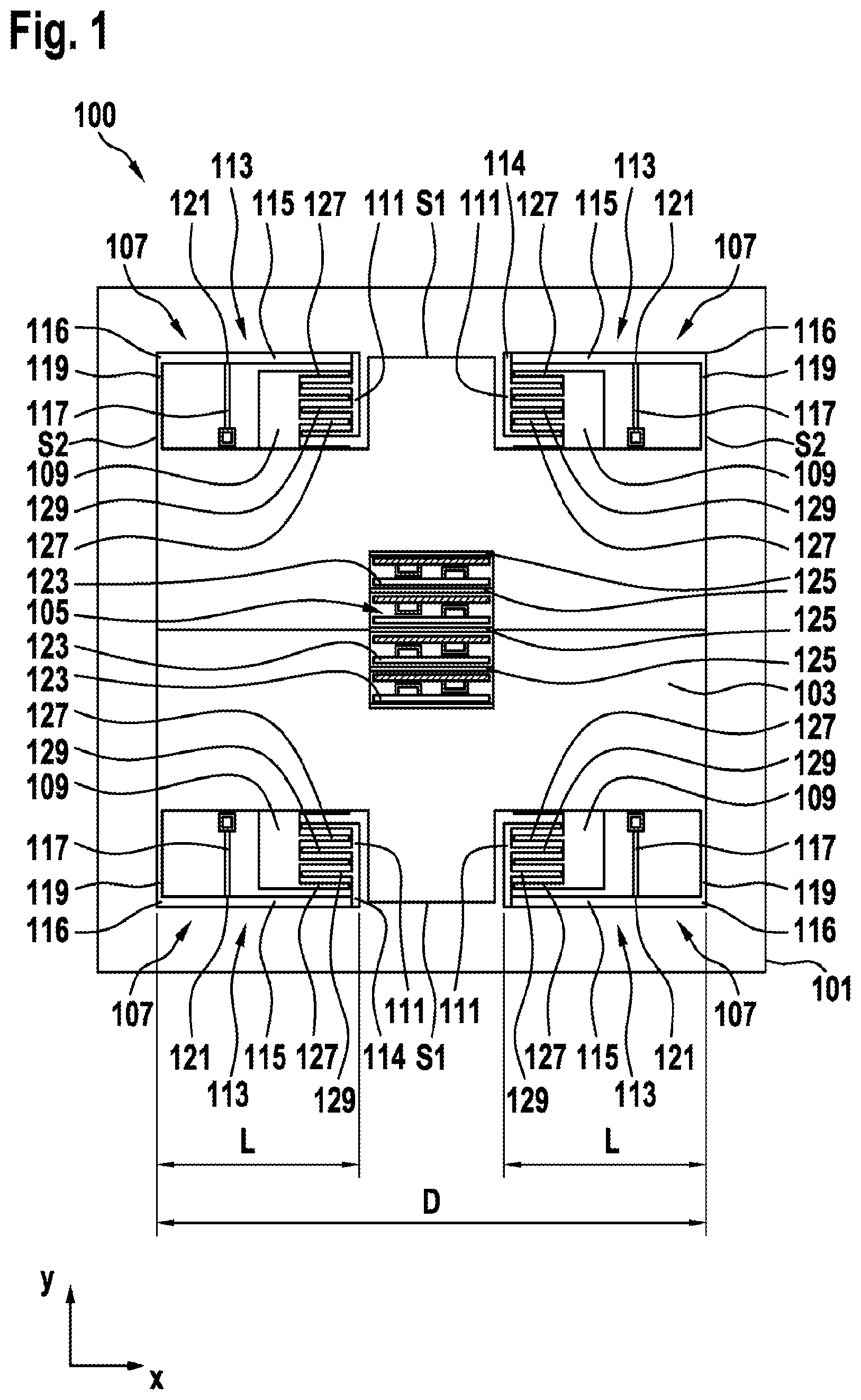 Patent US12448281 Figure 1 – Micromechanical sensor structure with damping structure
