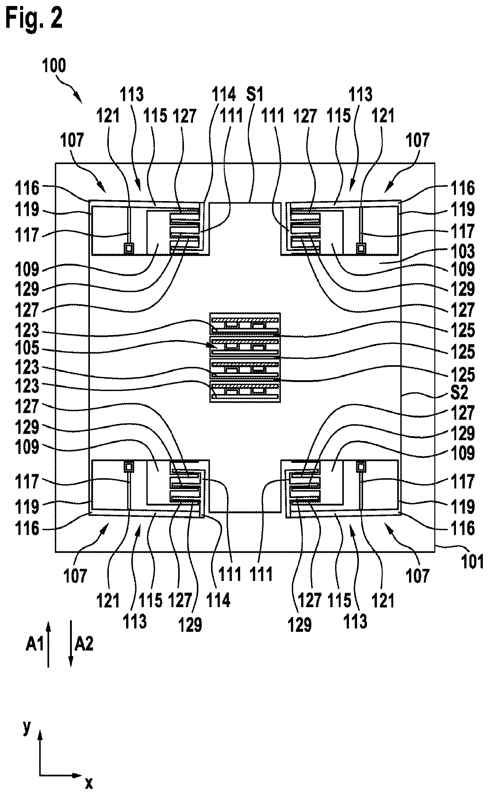Patent US12448281 Figure 2 – Micromechanical sensor structure with damping structure