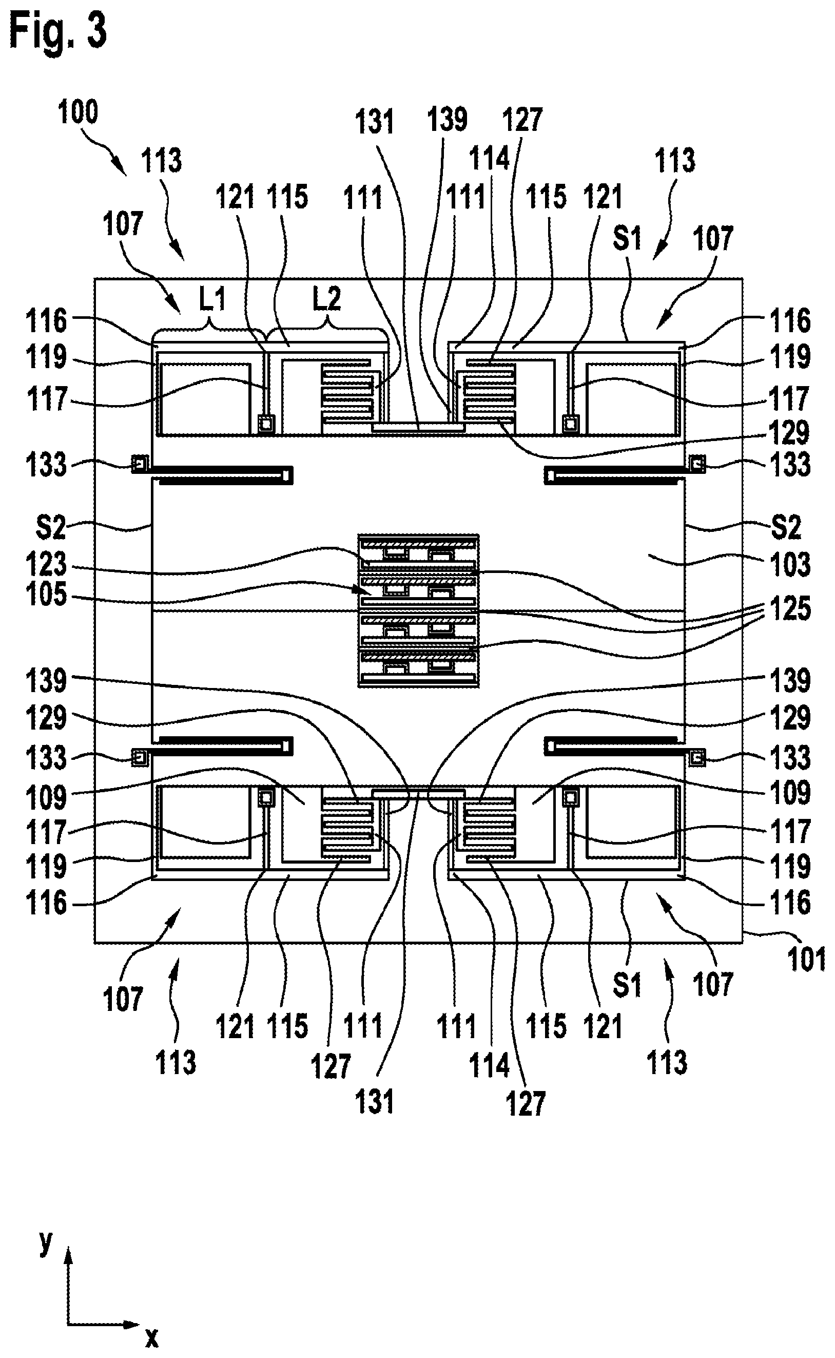 Patent US12448281 Figure 3 – Micromechanical sensor structure with damping structure