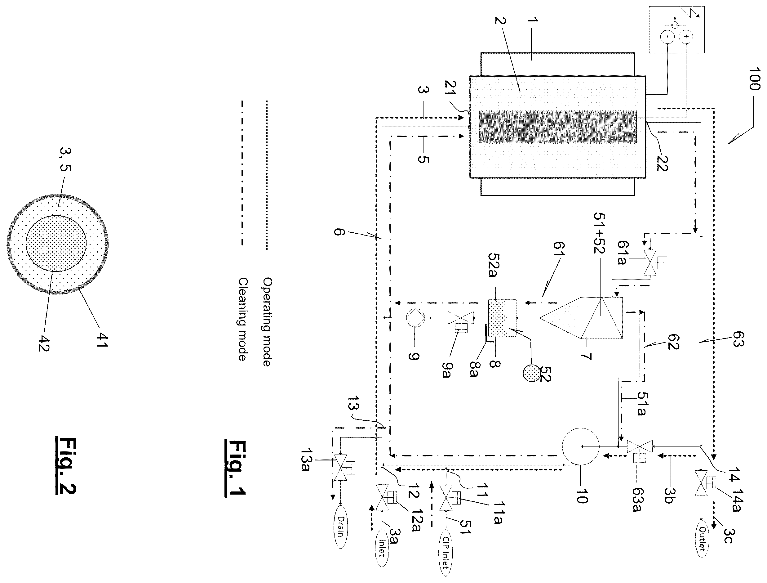 Patent US12448305 Figure 1 – Electrochemical reactor system with means for the maintenance and cleaning thereof