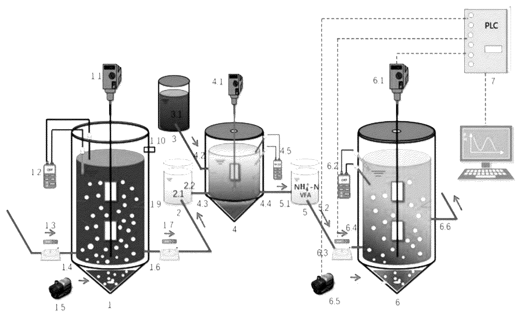 Patent US12448310 — Apparatus and method for synchronously treating sewage and sludge through combination of step-feed partial nitrification and anaerobic ammonia oxidation — Figure 1