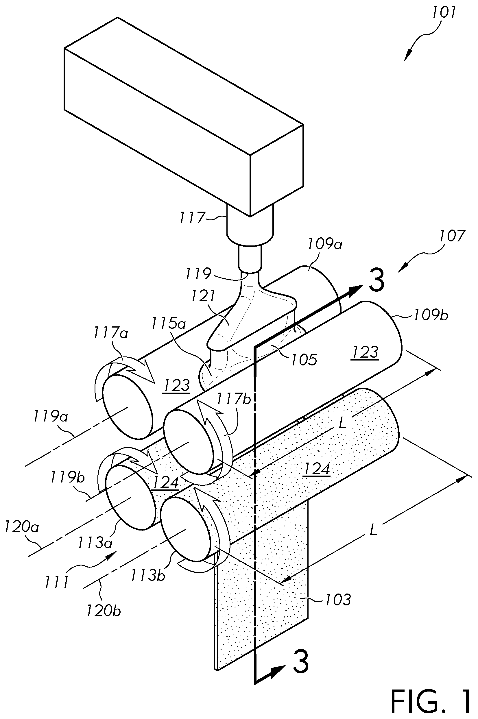 Patent US12448314 — Methods of manufacturing glass ribbon — Figure 1