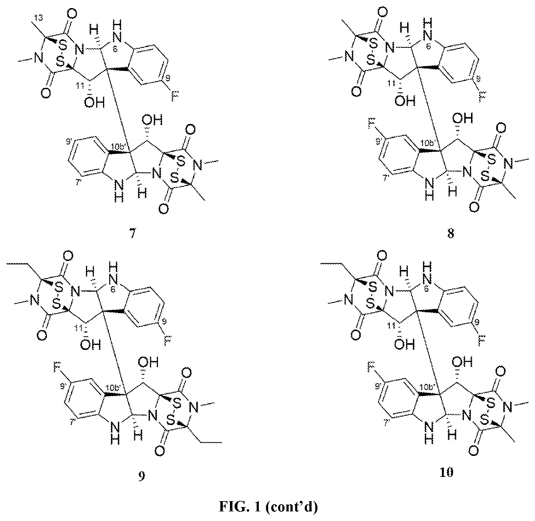 Patent US12448398 Figure 2 – Semi-synthetic analogues of epipolythiodioxopiperazine alkaloids