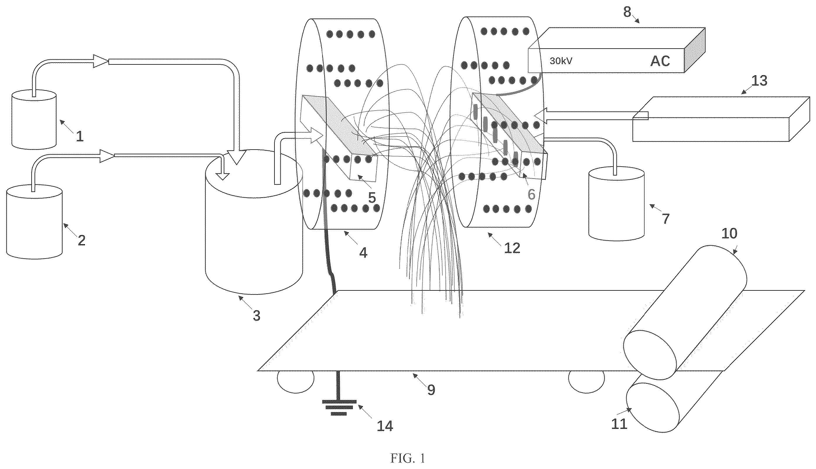 Patent US12448709 — Enhanced flash evaporation/electrospinning composite spinning equipment — Figure 1