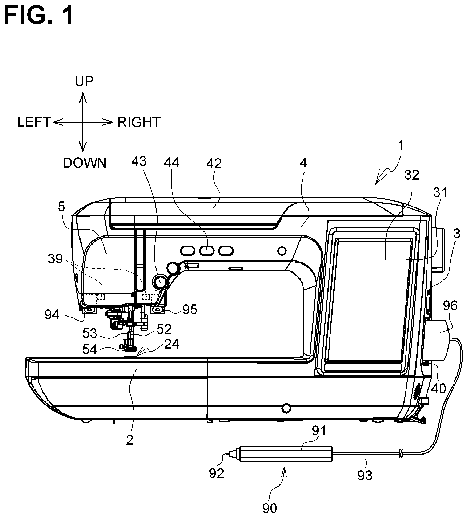 Patent US12448711 Figure 1 – Sewing machine