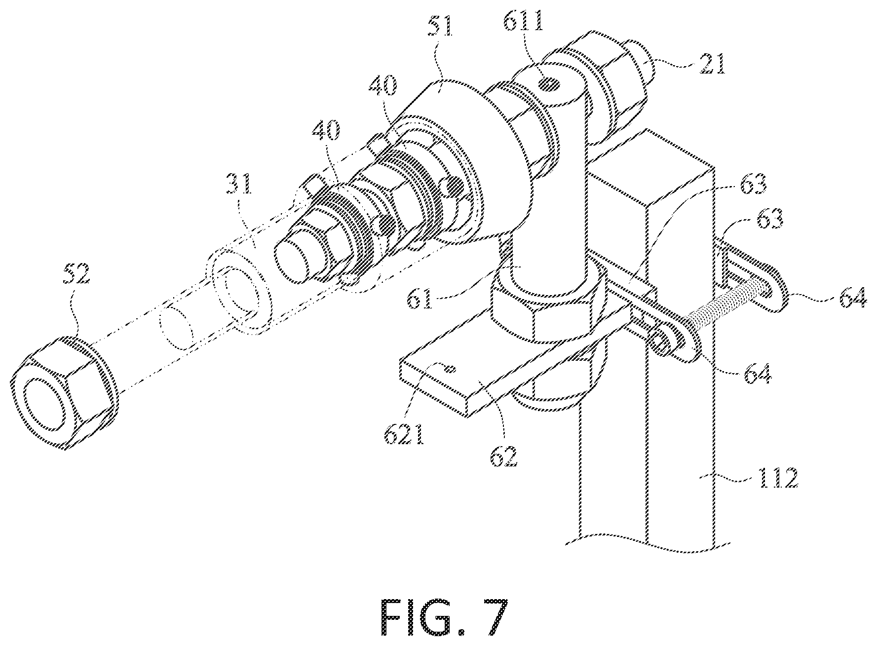 Patent US12448712 Figure 7 – Horizontal-axis sewing thread output structure