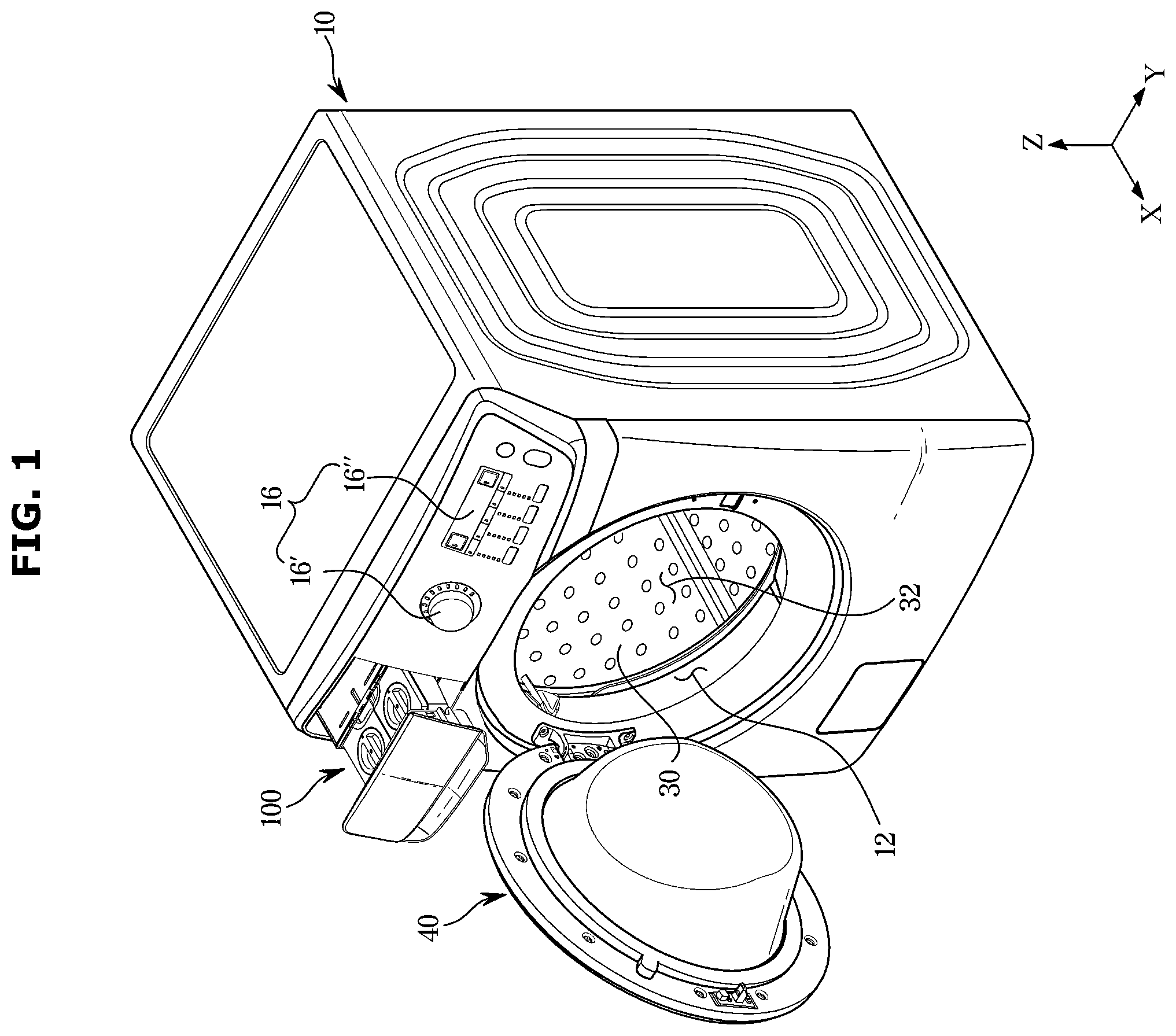 Patent US12448719 Figure 1 – Washing machine