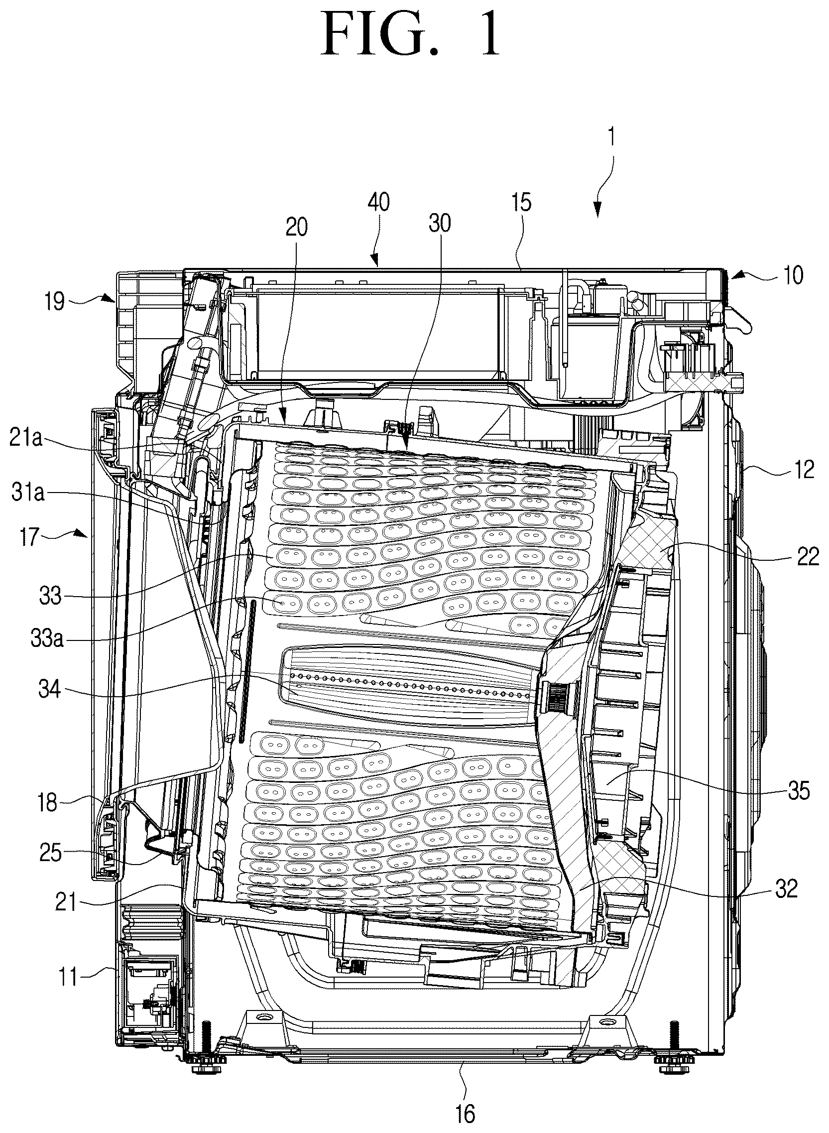 Patent US12448723 Figure 1 – Washing machine with dryer