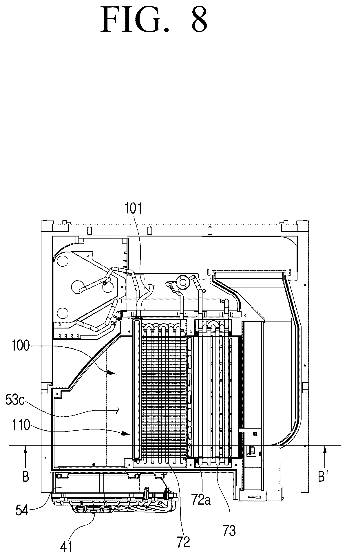 Patent US12448723 Figure 8 – Washing machine with dryer