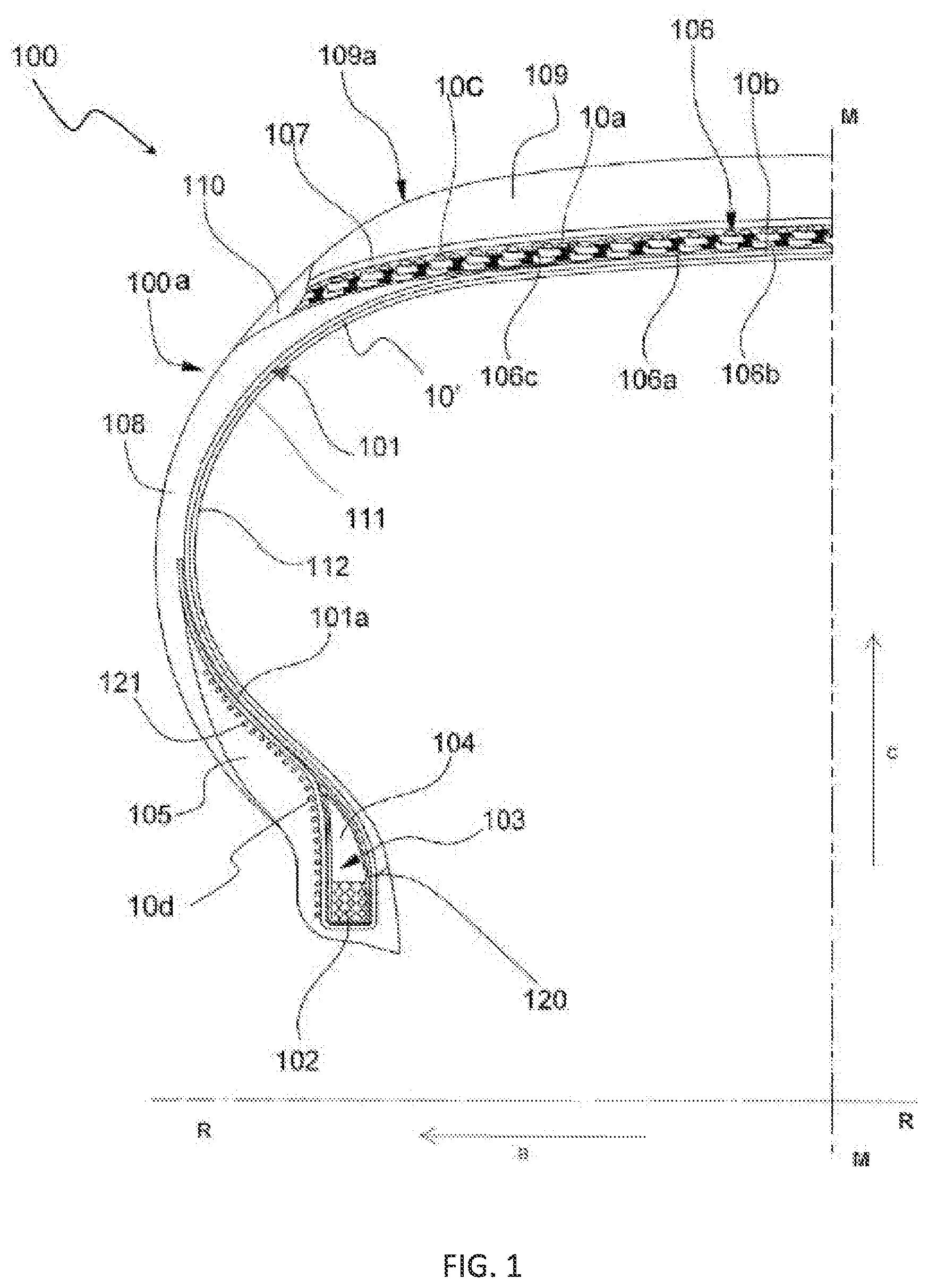 Patent US12448729 Figure 1 – Vehicle wheels and tyre comprising said metallic reinforcing cord