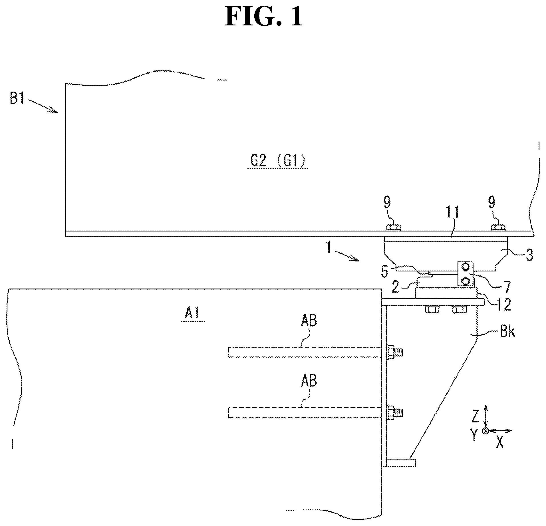Patent US12448741 Figure 1 – Seismic reinforcement device for bridge