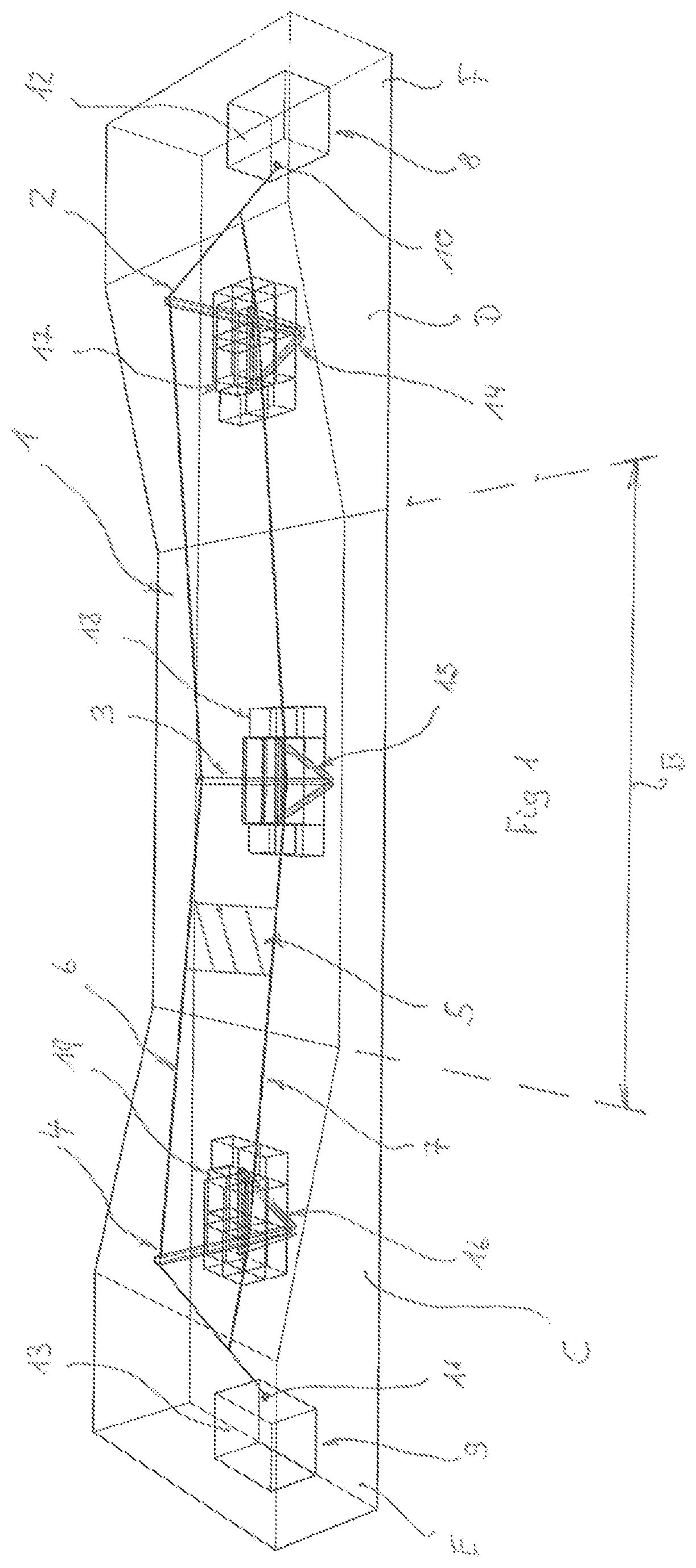 Patent US12448743 Figure 1 – Protective structure and method for dissipating tensile load applied to a support cable in a support cable arrangement of the protective structure