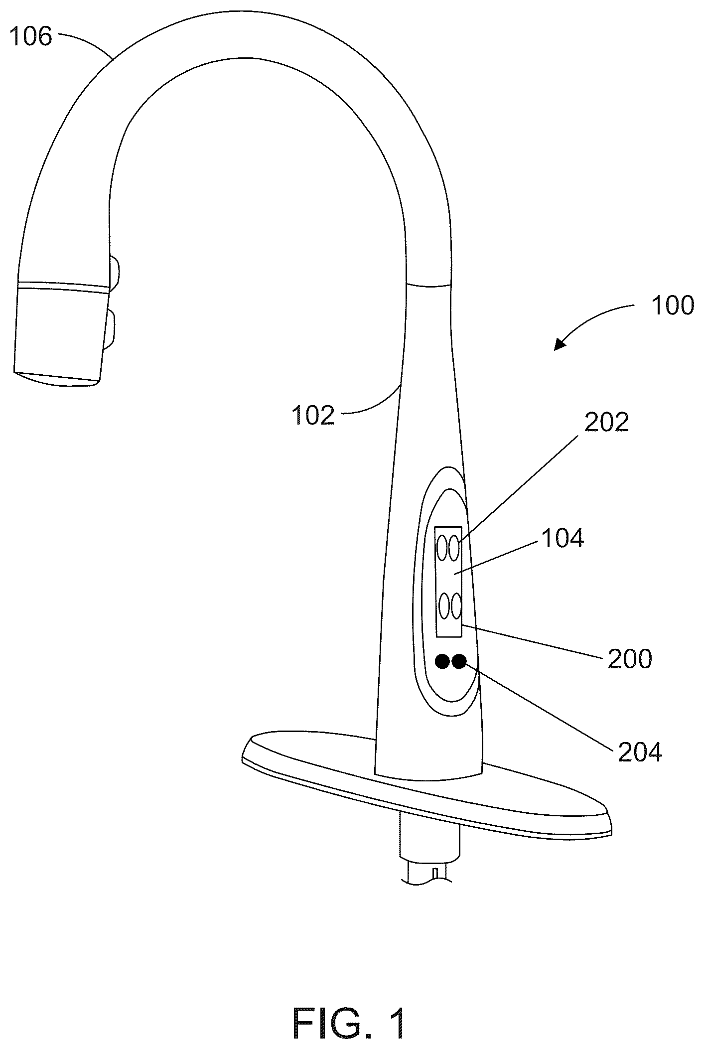 Patent US12448760 Figure 1 – Electronic faucet with motion control device