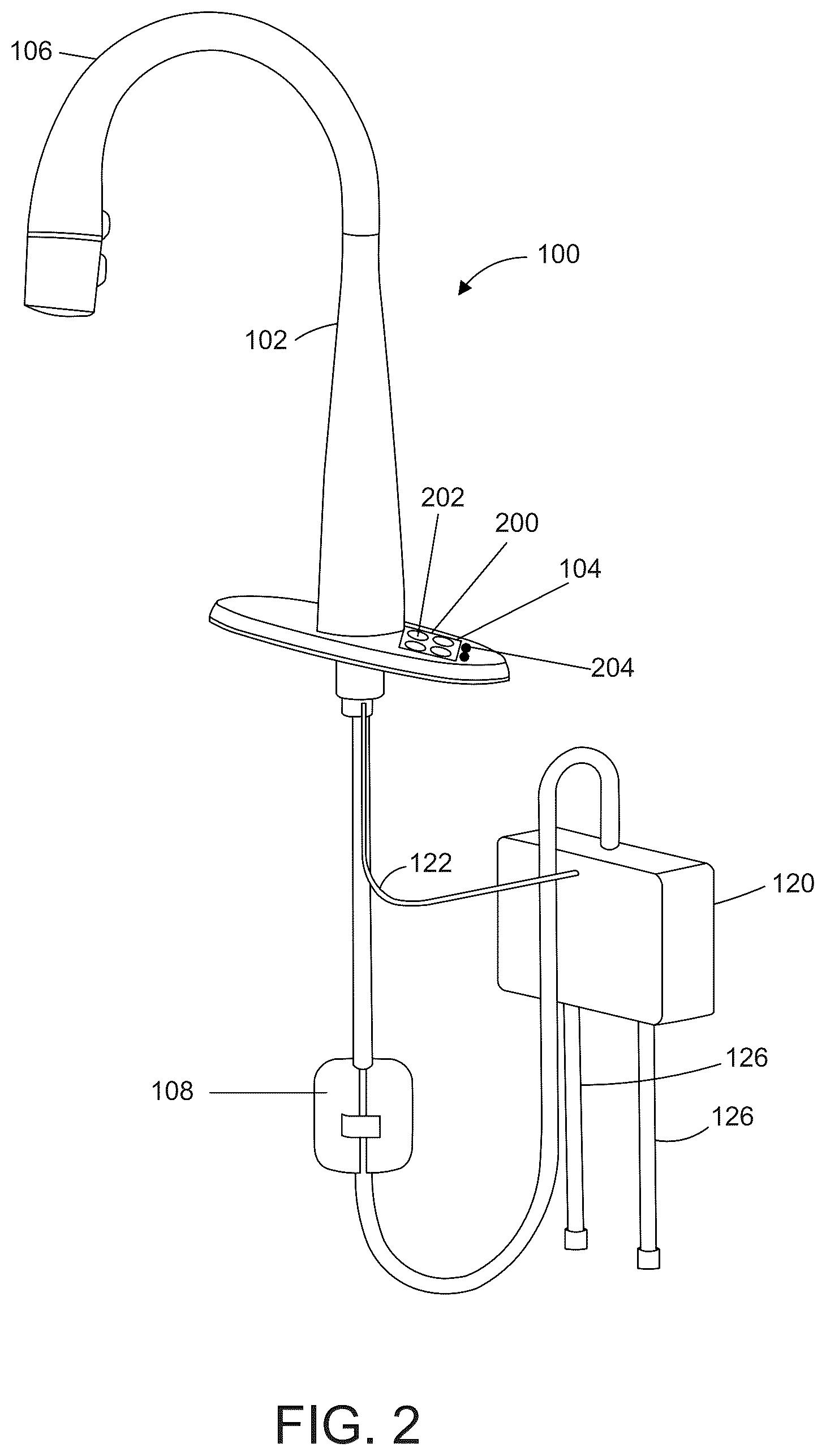 Patent US12448760 Figure 2 – Electronic faucet with motion control device