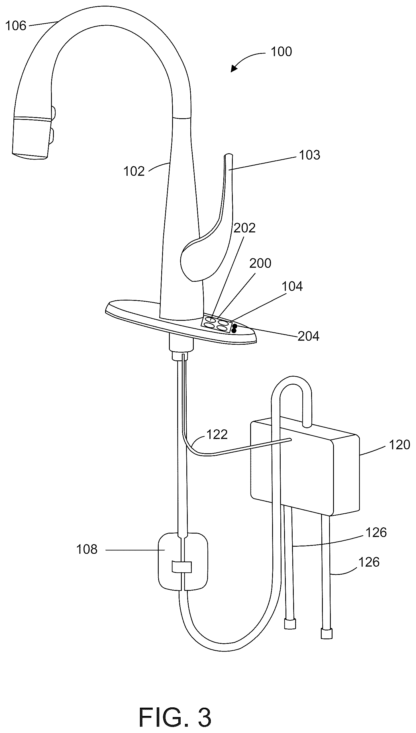 Patent US12448760 Figure 3 – Electronic faucet with motion control device