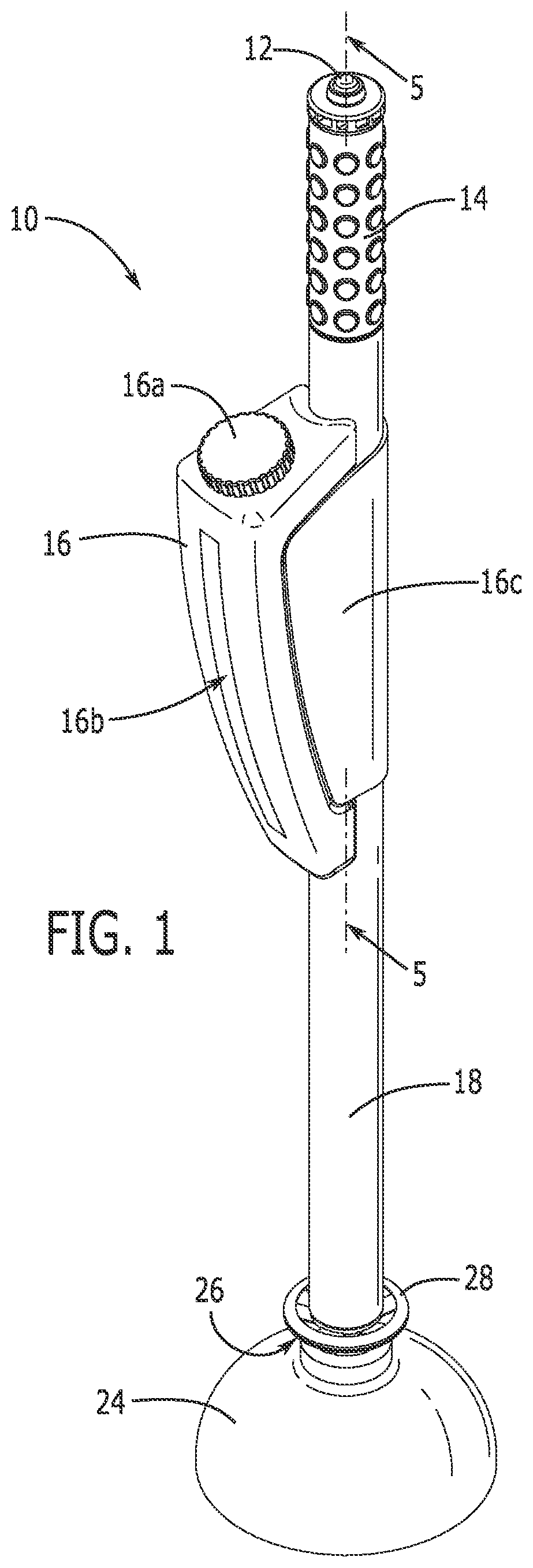 Patent US12448765 Figure 1 – Toilet plunger caddy with cleaning mechanism