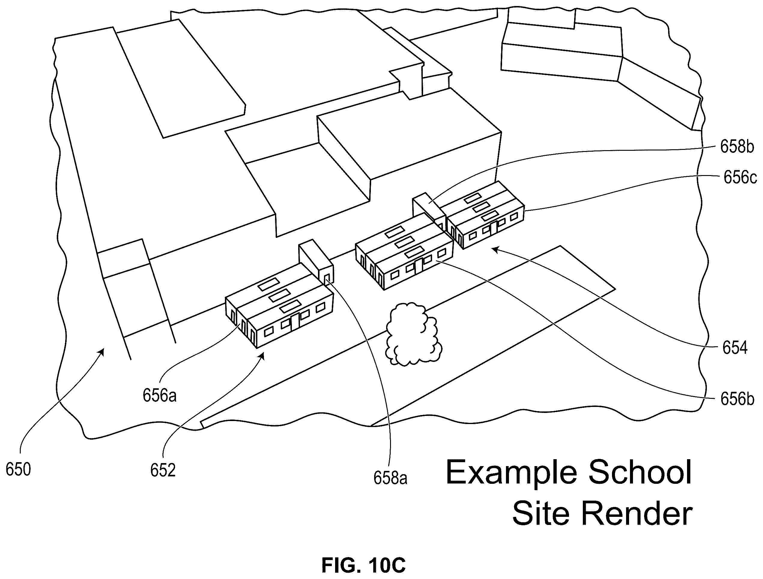 Patent US12448770 Figure 10 – Compound structures with scalable interior room sizes using modular units to form mobile, semi-permanent and permanent structures