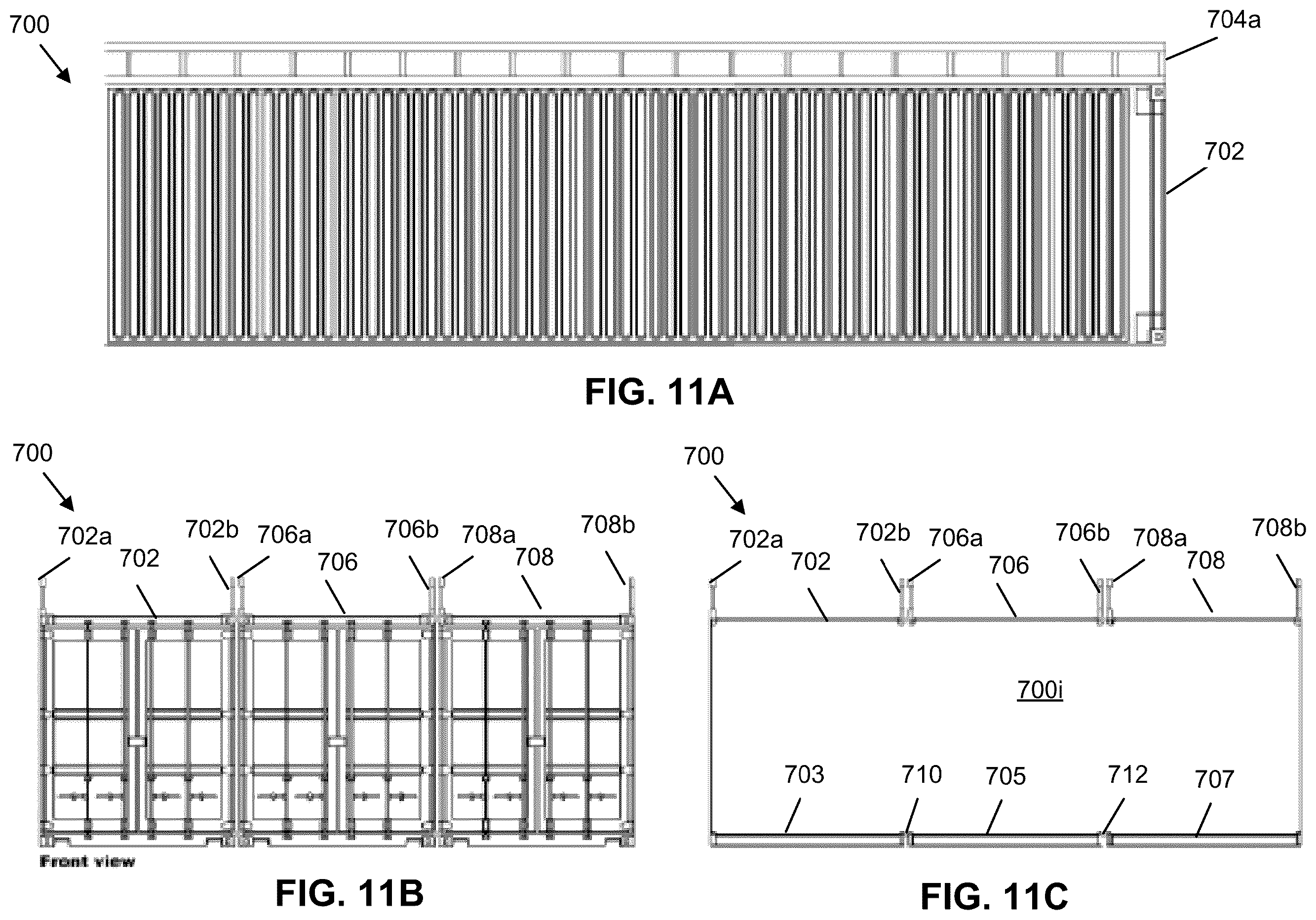 Patent US12448770 Figure 11 – Compound structures with scalable interior room sizes using modular units to form mobile, semi-permanent and permanent structures