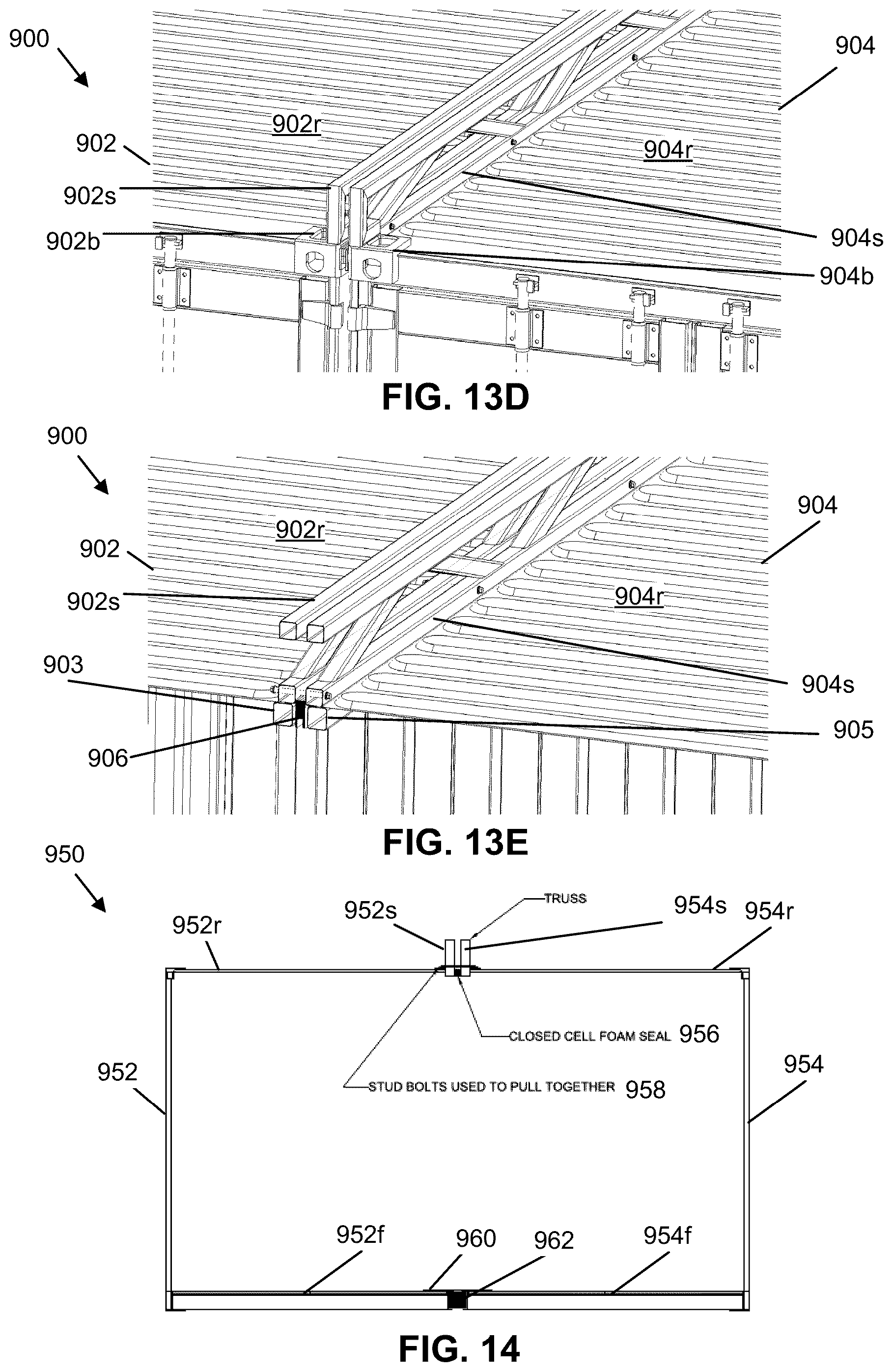 Patent US12448770 Figure 14 – Compound structures with scalable interior room sizes using modular units to form mobile, semi-permanent and permanent structures