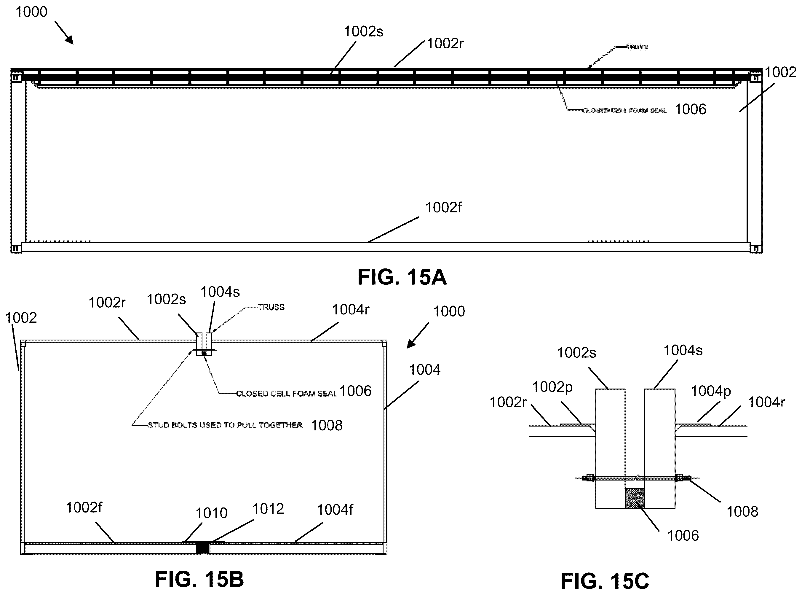 Patent US12448770 Figure 15 – Compound structures with scalable interior room sizes using modular units to form mobile, semi-permanent and permanent structures