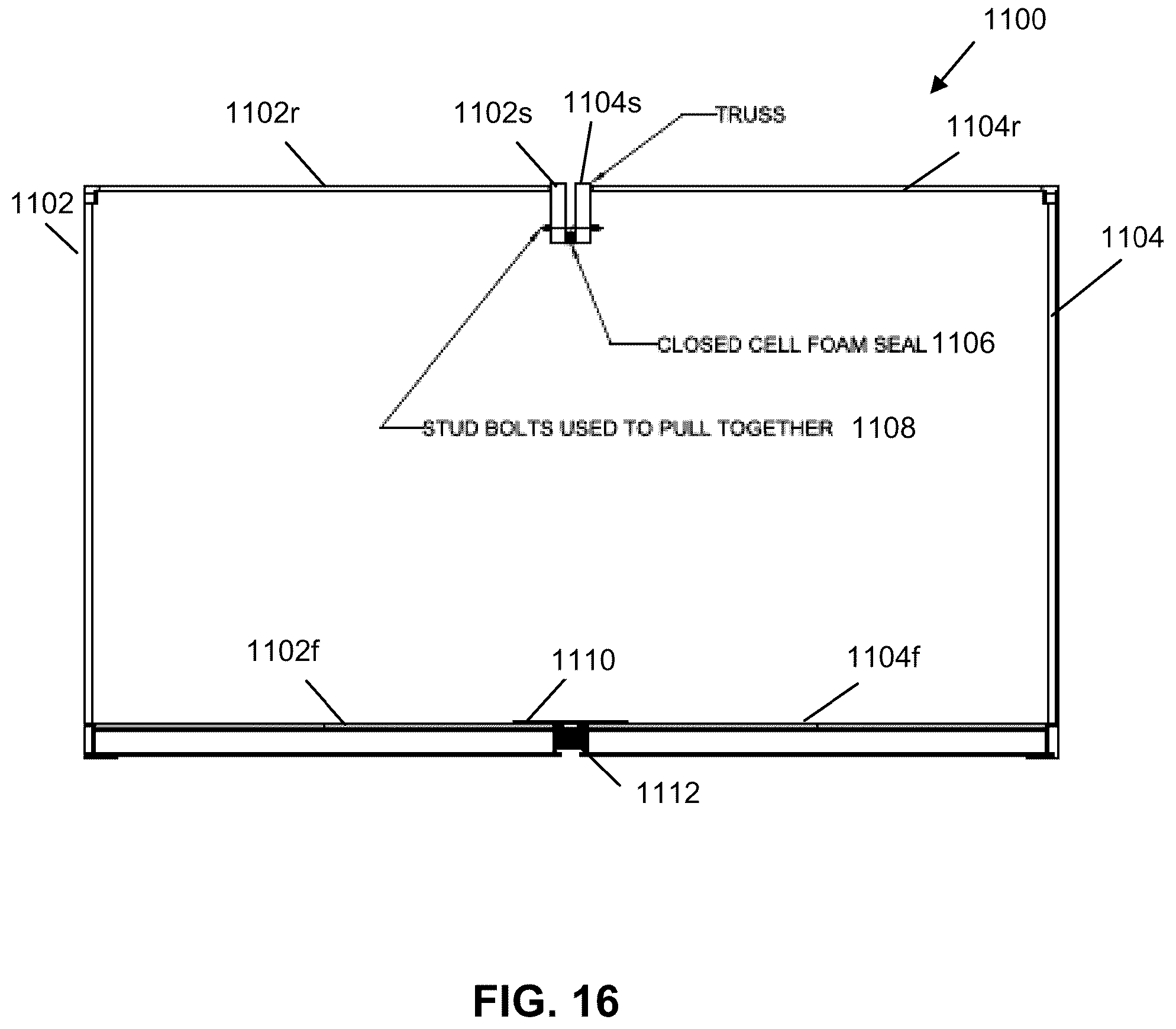 Patent US12448770 Figure 16 – Compound structures with scalable interior room sizes using modular units to form mobile, semi-permanent and permanent structures