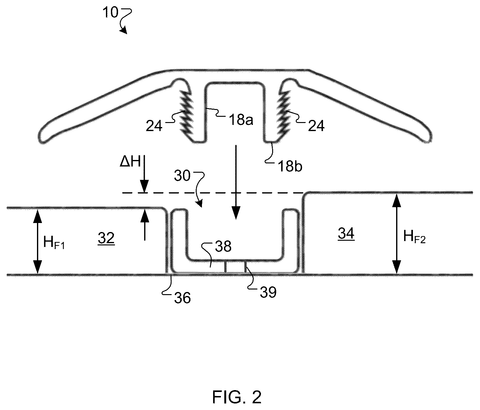 Patent US12448790 Figure 2 – Transition molding with flexible hinges