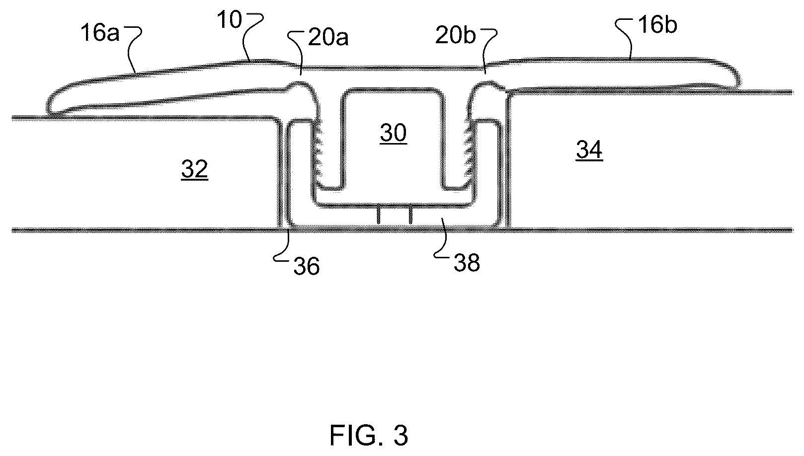 Patent US12448790 Figure 3 – Transition molding with flexible hinges
