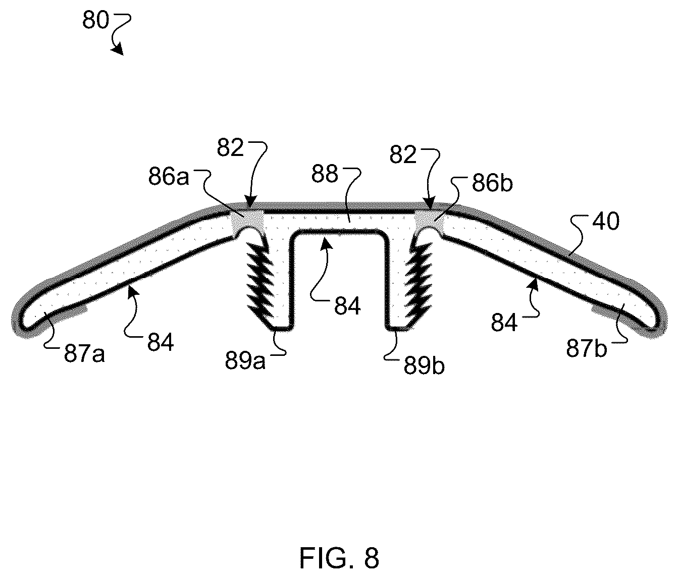 Patent US12448790 Figure 8 – Transition molding with flexible hinges