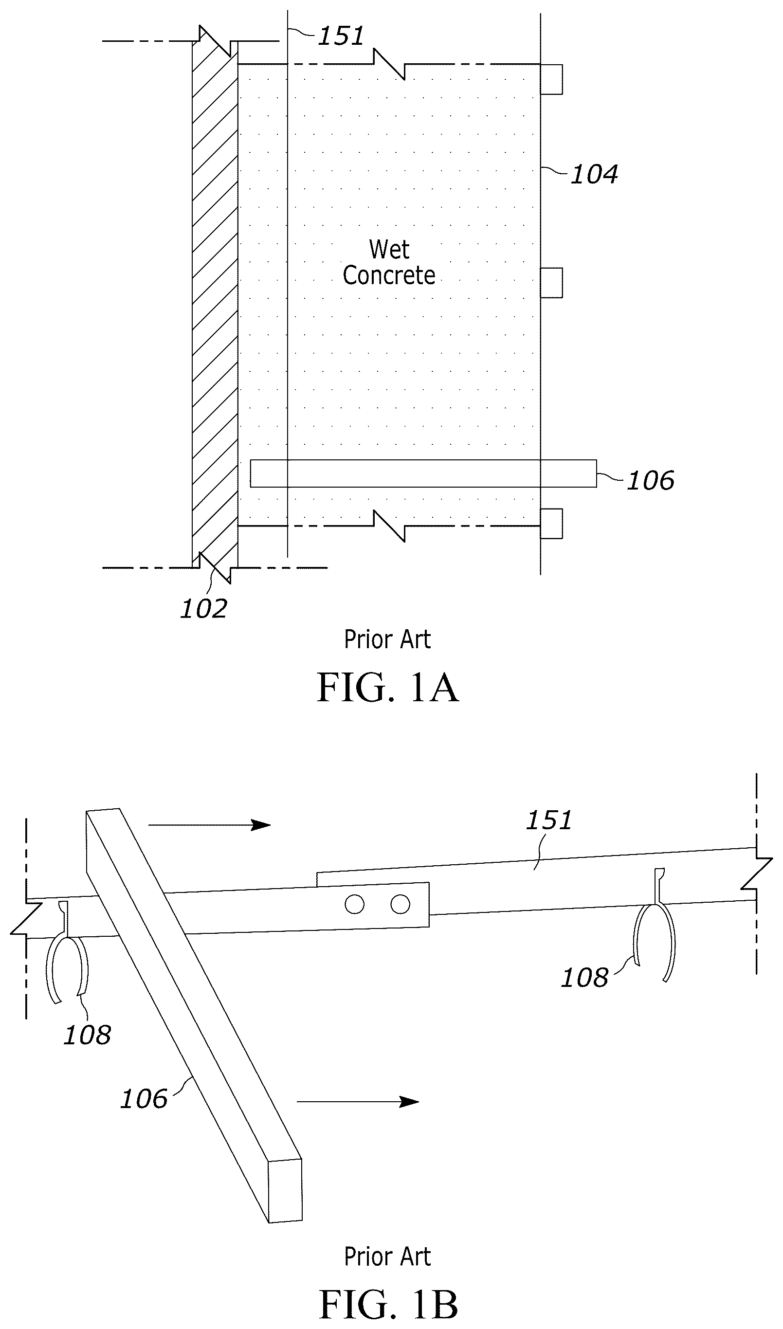 Patent US12448793 Figure 1 – Screed rail system for pouring concrete against a wall