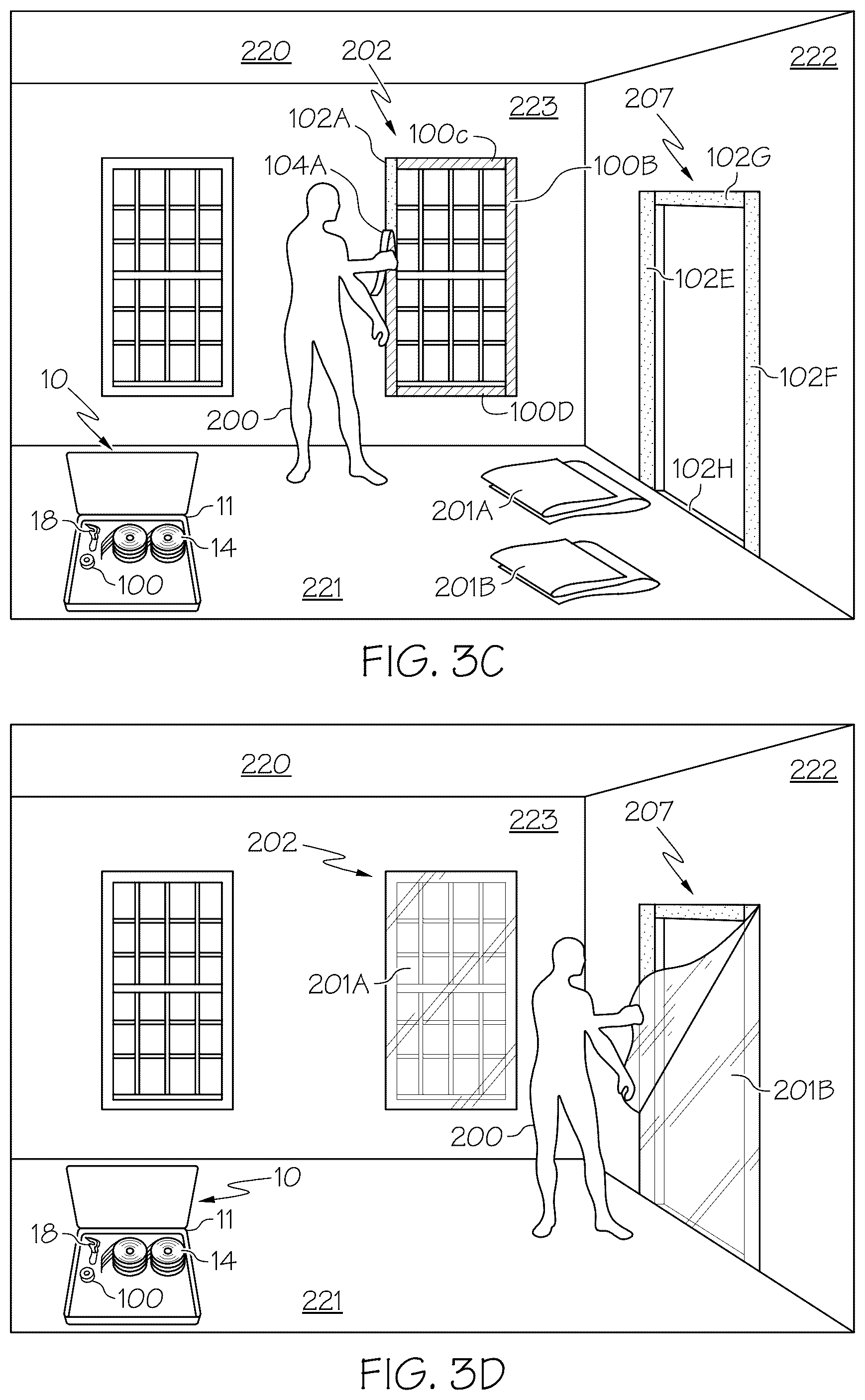 Patent US12448795 Figure 12 – Partition mounting systems, partition assembly kits, double-sided adhesive tape and methods of installation and application