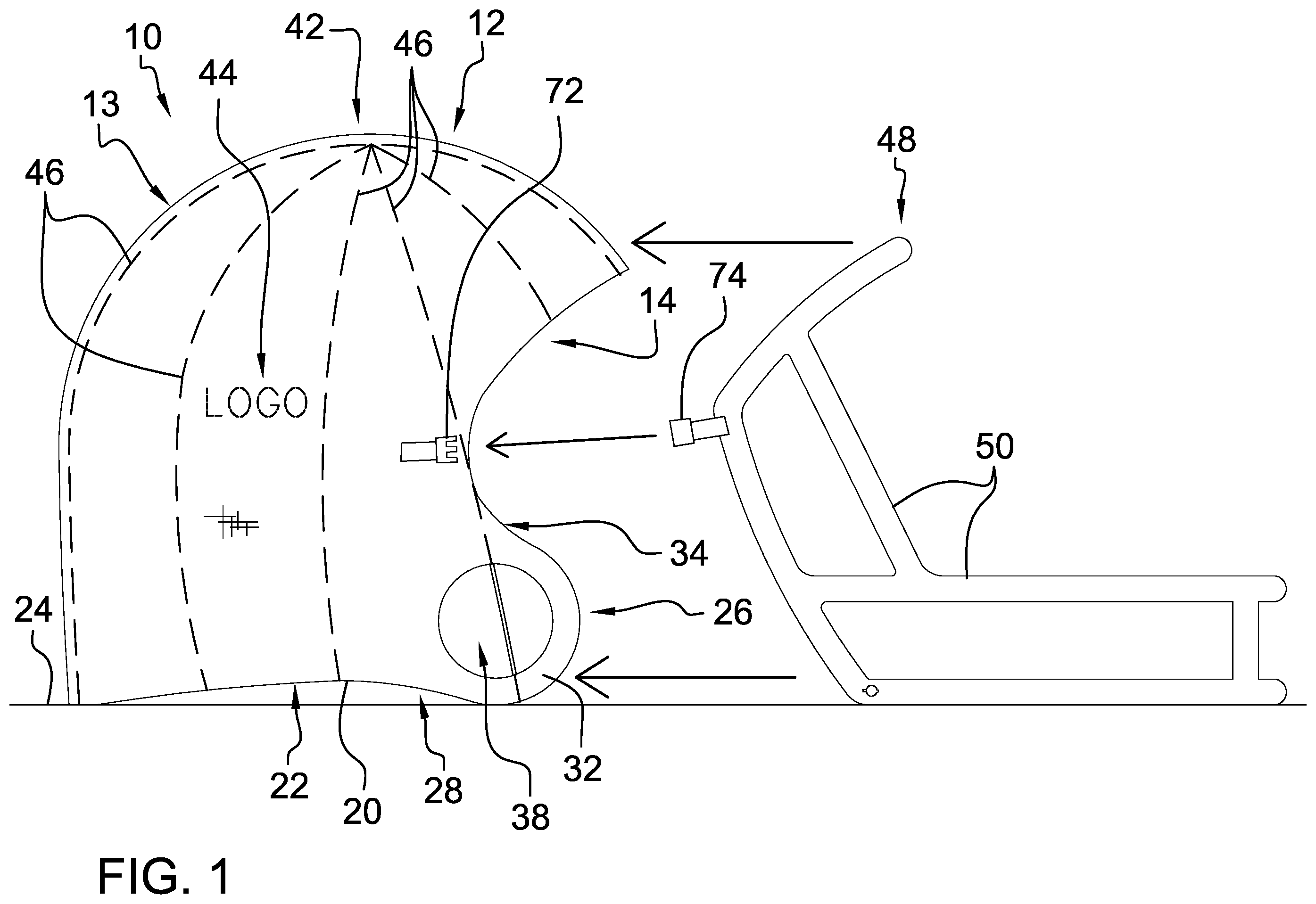 Patent US12448808 Figure 1 – Deployable tent assembly