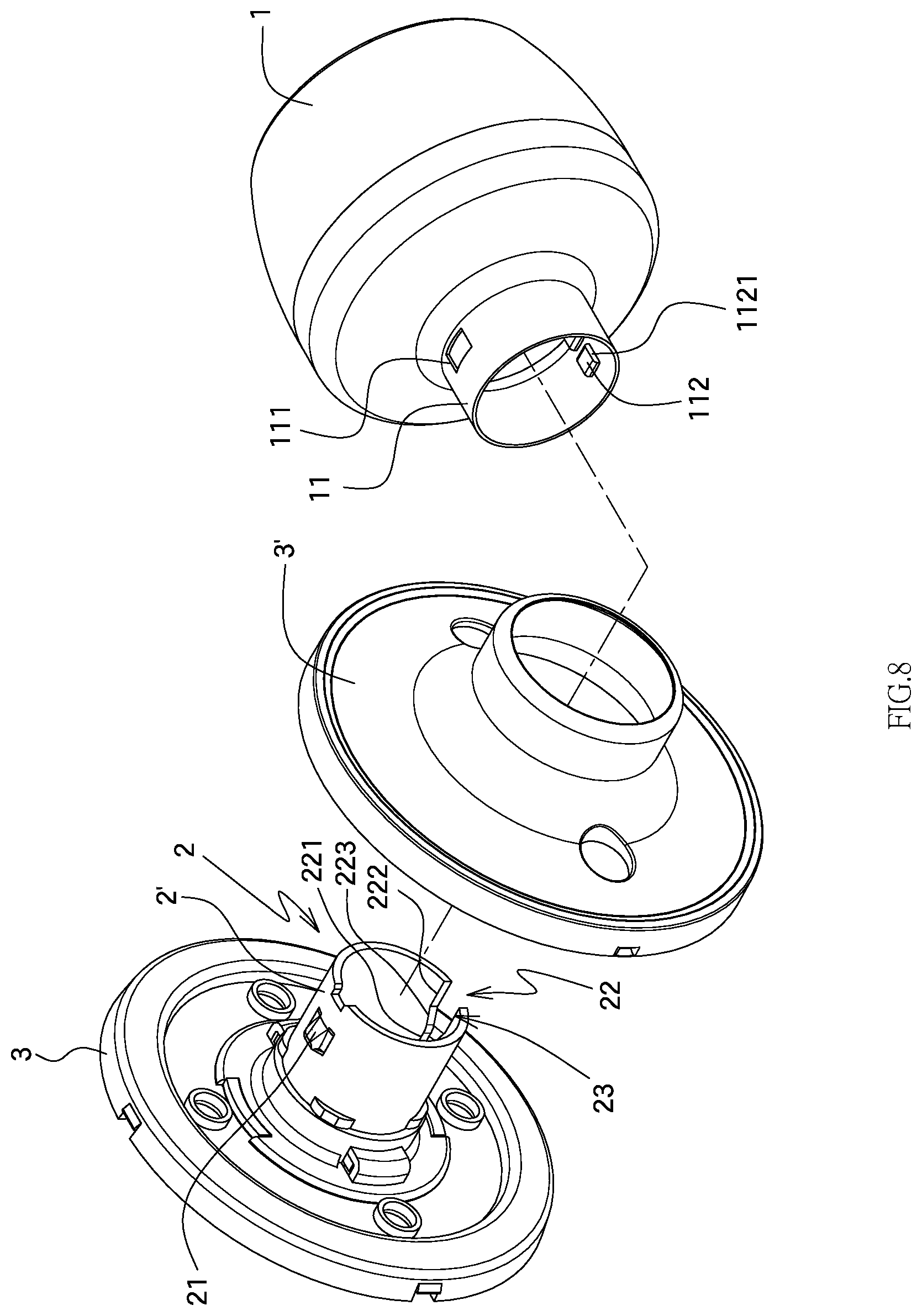 Patent US12448812 Figure 8 – Lock handle and rotating shaft combination mechanism