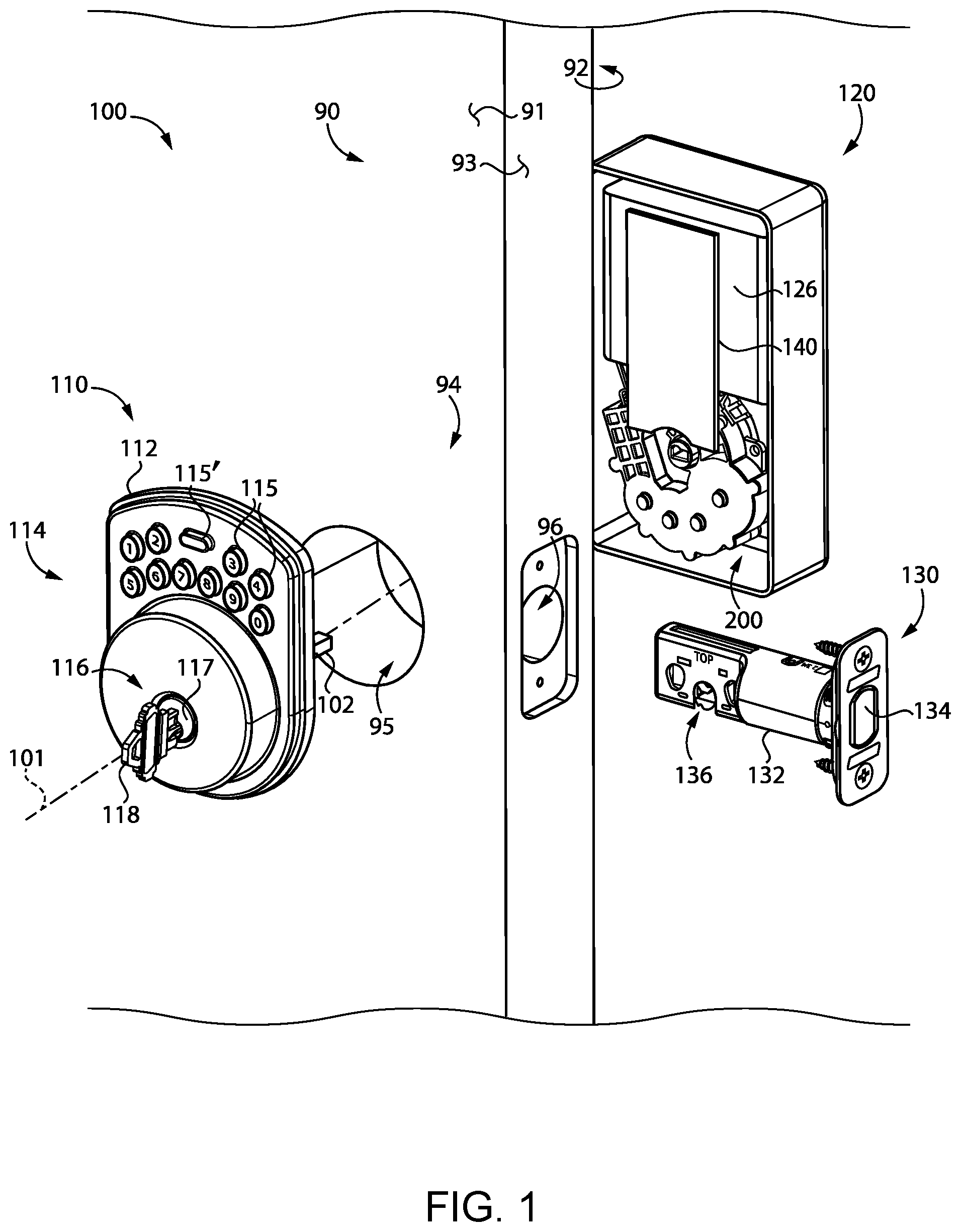Patent US12448815 Figure 1 – Bolt actuation assembly