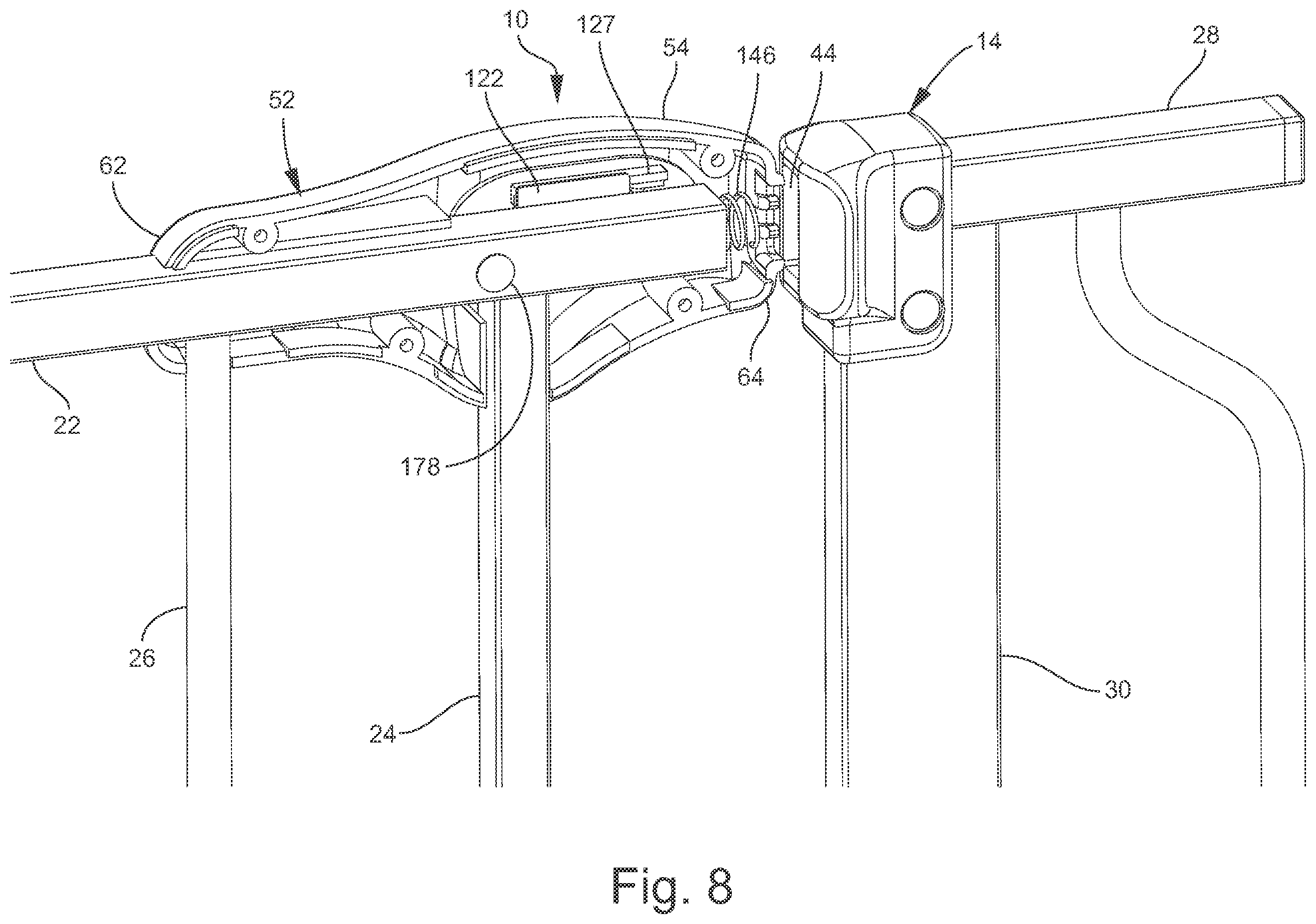 Patent US12448818 Figure 8 – Squeeze and slide to open gate latch