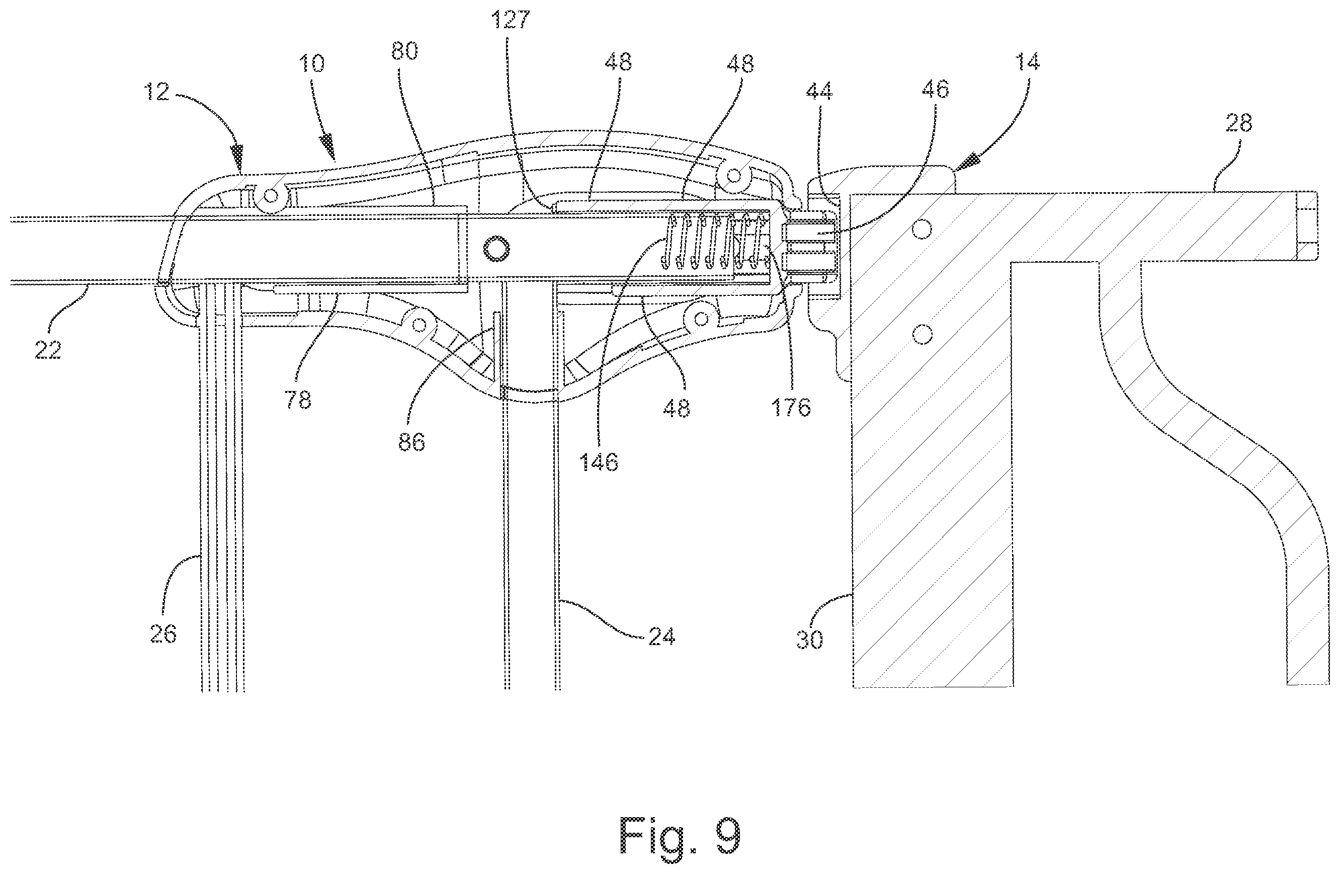 Patent US12448818 Figure 9 – Squeeze and slide to open gate latch