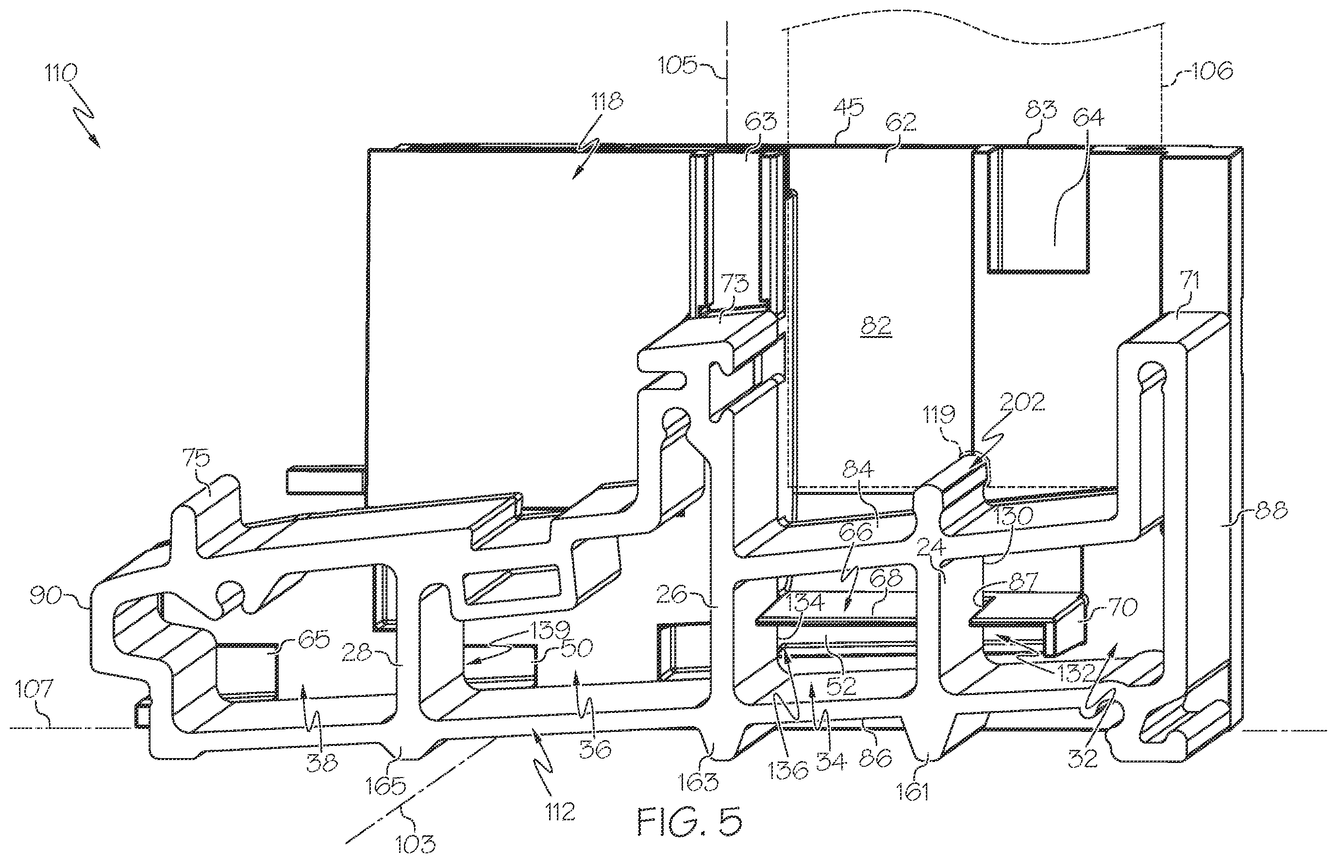 Patent US12448833 Figure 5 – Fenestration unit with sill arrangement fluid management system