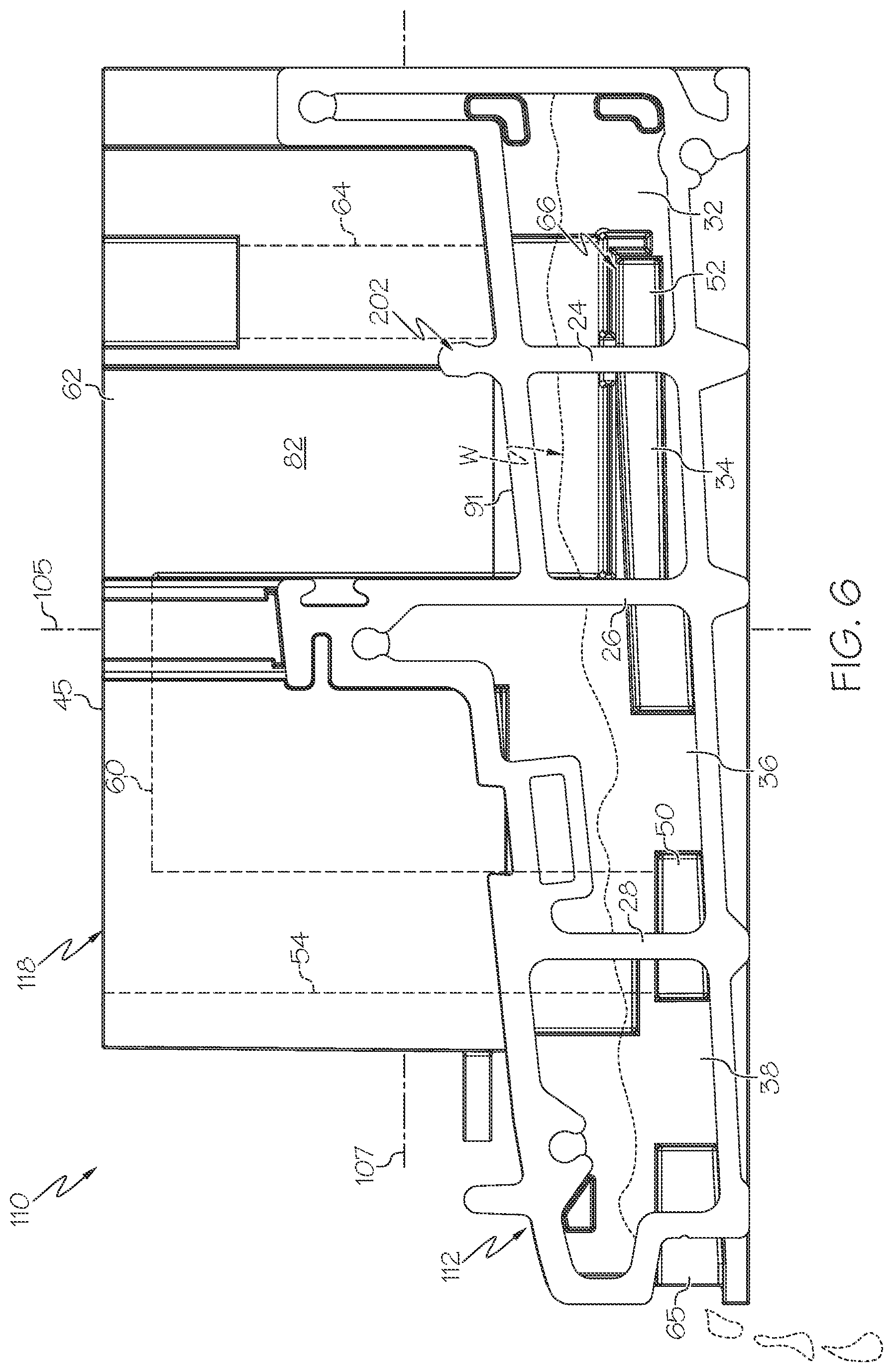 Patent US12448833 Figure 6 – Fenestration unit with sill arrangement fluid management system